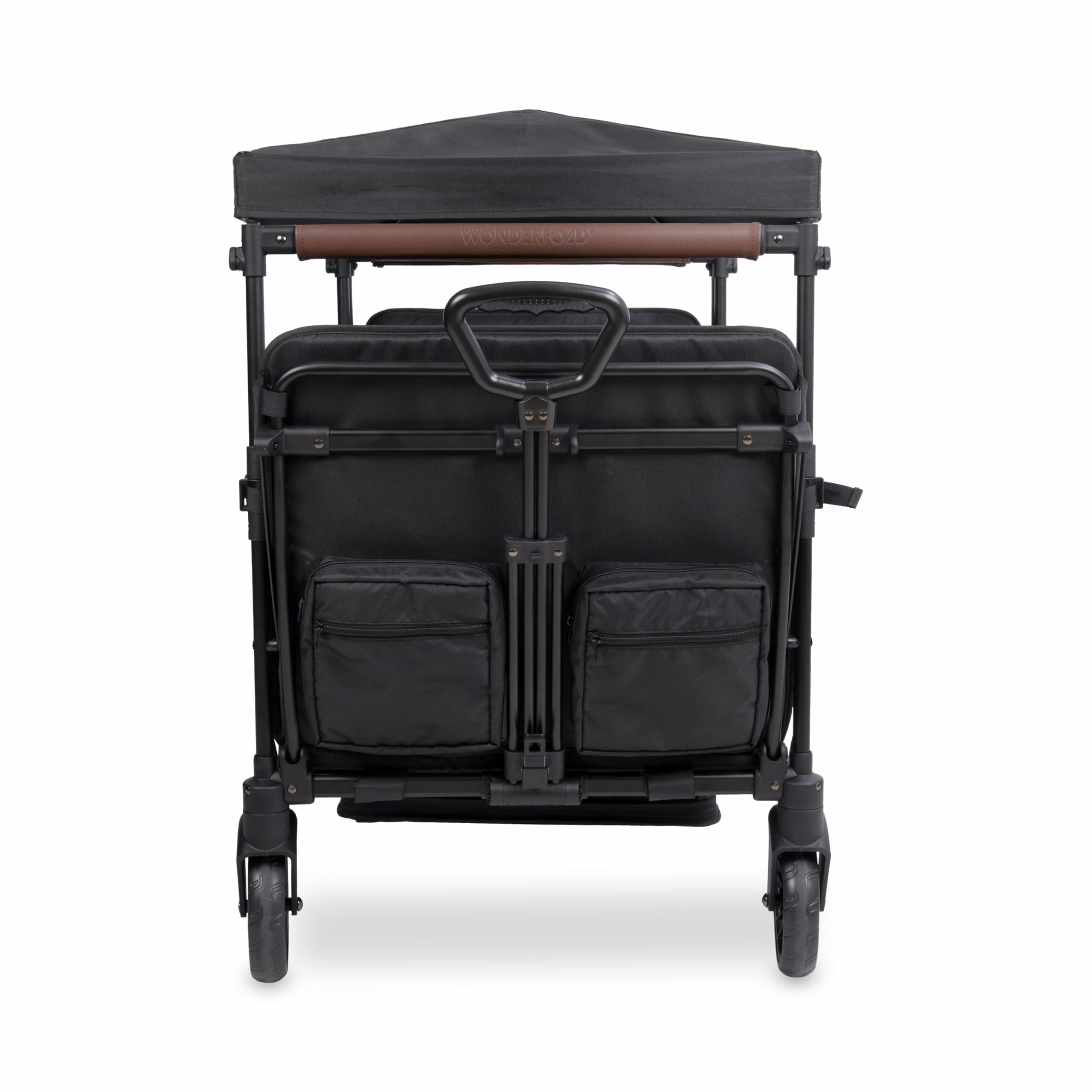 WONDERFOLD X4R Rev Passeggino Wagon (4 posti) – Passeggino pieghevole con cinture di sicurezza a 5 punti, sedili reclinabili e vano piedi, nero