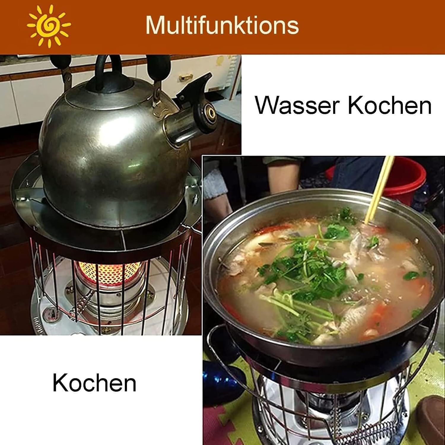 Handy Kerosene Heater Stove Burner, Stainless Steel Portable Camping Oil Heater, 6L Fuel Tank, Smokeless, Adjustable Flame