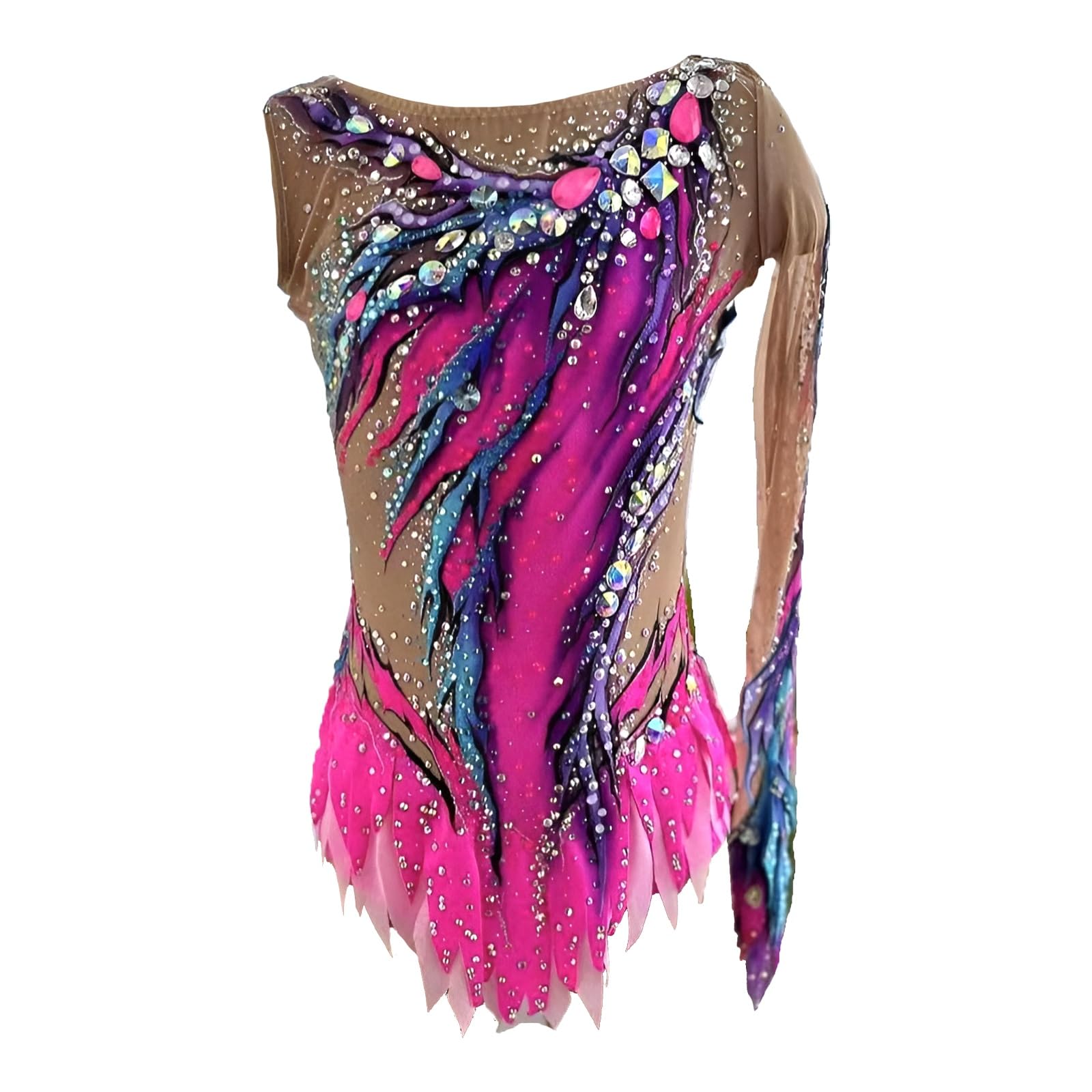 Maillot De Gimnasia Rítmica De Manga Larga For Niñas, Con Diamantes De Imitación, For Personalizar, For Competición De Baile.