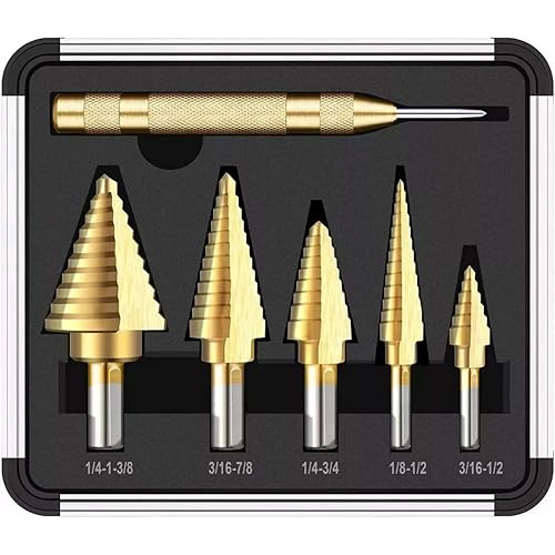 Compatible with 6PCS Titanium Step Drill Bit Set with Center Punch High Speed Steel for Milwaukee Models M18-2904-22 M12 2505-22 3403-22 (M12 Fuel) 2606-20 2803-20 2804-20 2853-20 2767-20 2701-20
