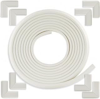 Baby Proofing Edge and Corner Guard Protector Set for Back to School, 20 Feet Edges & 8 Foam Corners, Furniture and Tables Child Baby Proof Bumpers, Pre-Taped Corner Cushions - Oyster White