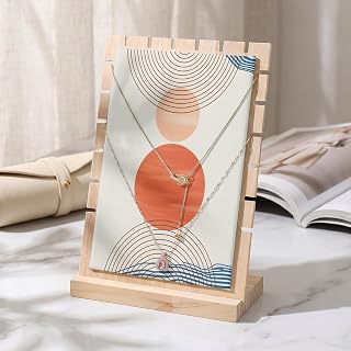 Goujuumlncy Necklace Display Stand Modern Abstract Art Detachable Necklace Holder Jewelry Display Storage, Orange Geometric Lines Wooden Jewelry Organizer for Selling 7x3x9in