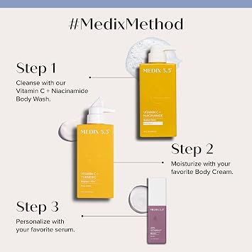 MEDIX Vitamin C Body Wash + Vitamin C Body Lotion & Face Moisturizer 2PC Skin Care Set | Anti Aging Lotion + Body Cleanser Skincare Set For Women, Men, Smoother Looking Skin, 2-Pack