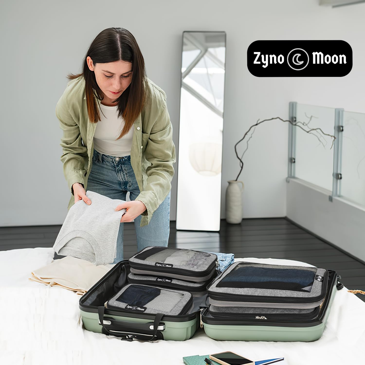 6-teiliges Reisepackwürfel-Set – leichte Kompressionsbeutel mit robusten Reißverschlüssen und Netzeinsätzen – platzsparende Reise-Organizer für Koffer, Rucksack, Handgepäck und mehr – Grau