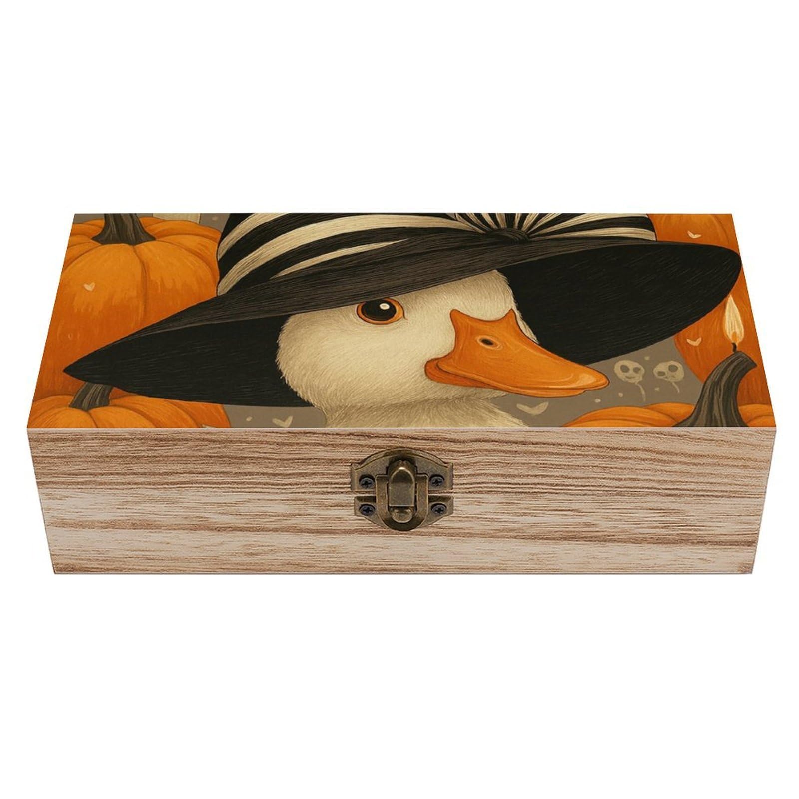 SMAZDFXX Halloween Wizard Duck And Pumpkin Wooden Storage Box Multipurpose Decorative Box for Jewelry Photo Home Decor