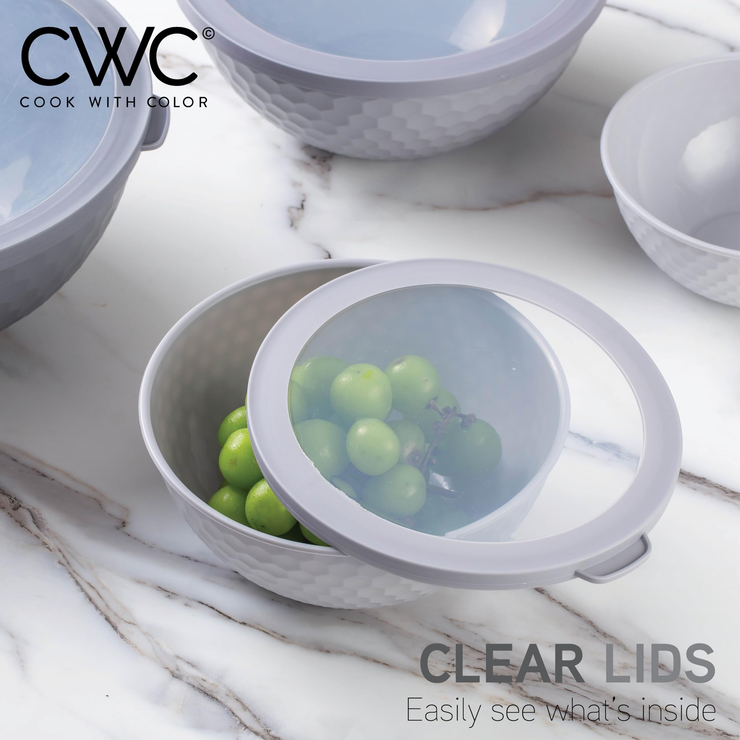 Amazon.com: COOK WITH COLOR Mixing Bowls with Lids - 12 Piece Plastic  Nesting Bowls Set includes 6 Prep Bowls and 6 Lids, Microwave Safe Mixing  Bowl Set, Grey Embossed: Home & Kitchen