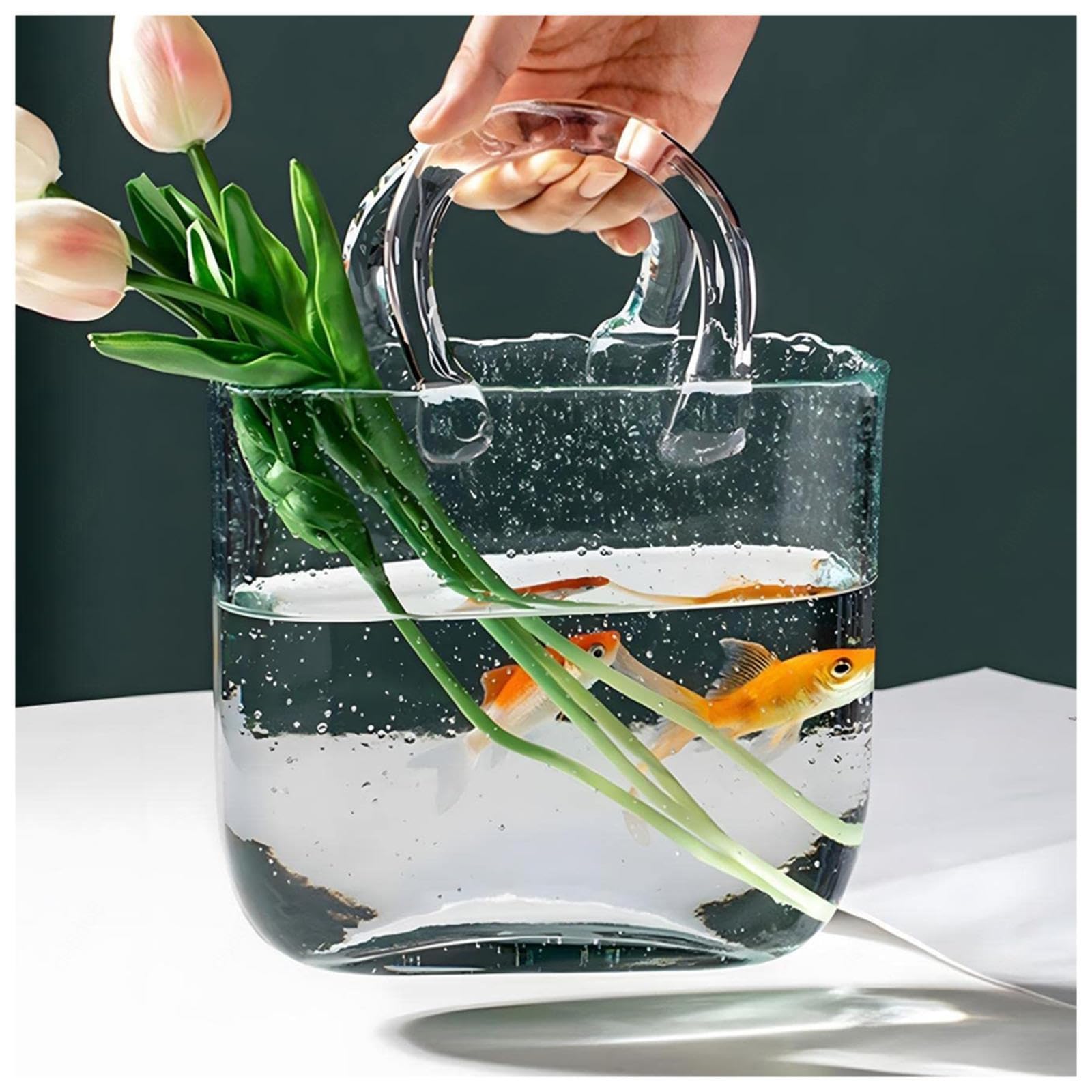 Vaso Portamonete in Vetro per Fiori, Vaso Carino a Borsa Vaso Trasparente in Vetro Portamonete, per Decorazioni domestiche, centrotavola, Eventi, Ufficio, Giardino, Matrimonio, Style1-Transp