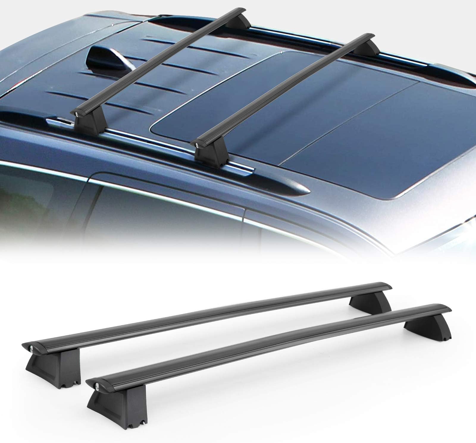 BUNKER INDUST Car Roof Rack Cross Bars Compatible with 2011-2021 Jeep Grand Cherokee with Grooved Side Rails, Aluminum Rooftop Cargo Luggage Carrier Baggage Kayak Canoe Bike Snowboard Skiboard