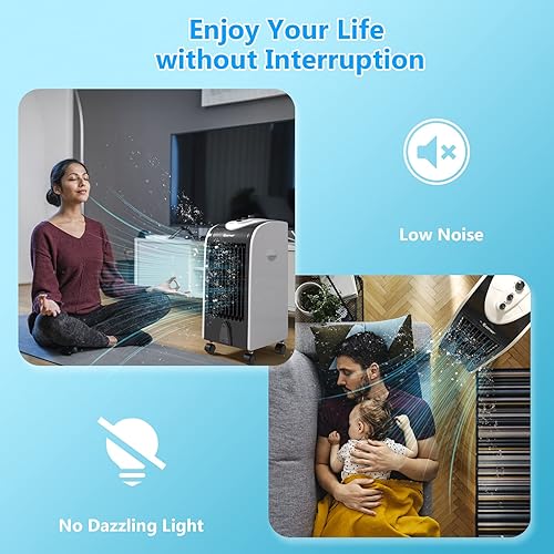 Miniatura 7 de COSTWAY Enfriador de aire evaporativo, ventilador de refrigeración 3 en 1 con 2 cajas de cristal de hielo, 3 modos, tanque de agua de 3 velocidades