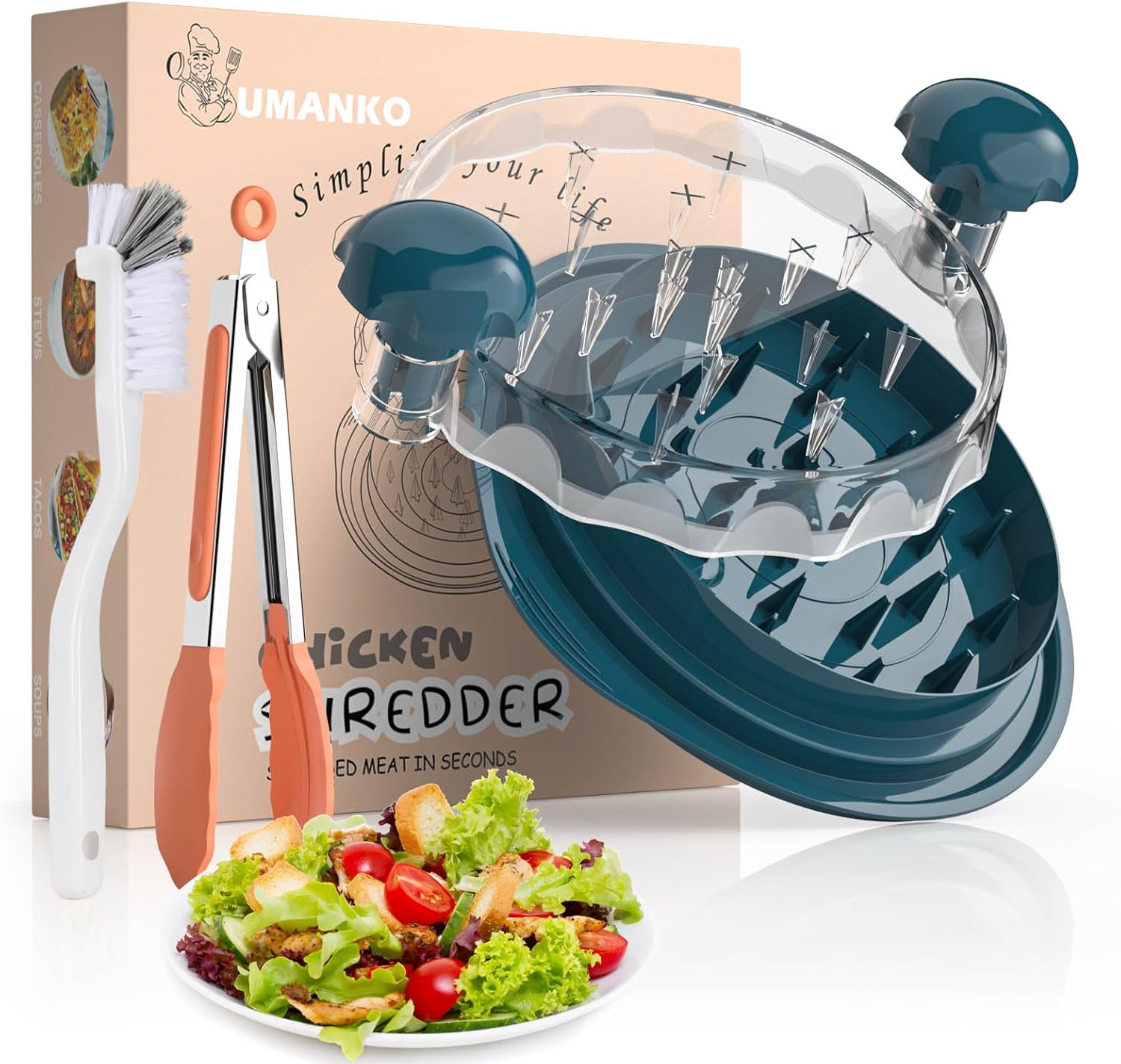 Chicken Shredder Tool Twist With Brush And Tongs, Visible Meat Shredder Machine, Updated Anti-Slip Strips Chicken Breast Shredder, Dishwasher Safe, Ergonomic Handle, BPA Free Navy Chicken Shredder Tool Twist With Brush And Tongs, Visible Meat Shredder Machine, Updated Anti-Slip Strips Chicken Breast Shredder, Dishwasher Safe, Ergonomic Handle, BPA Free Navy