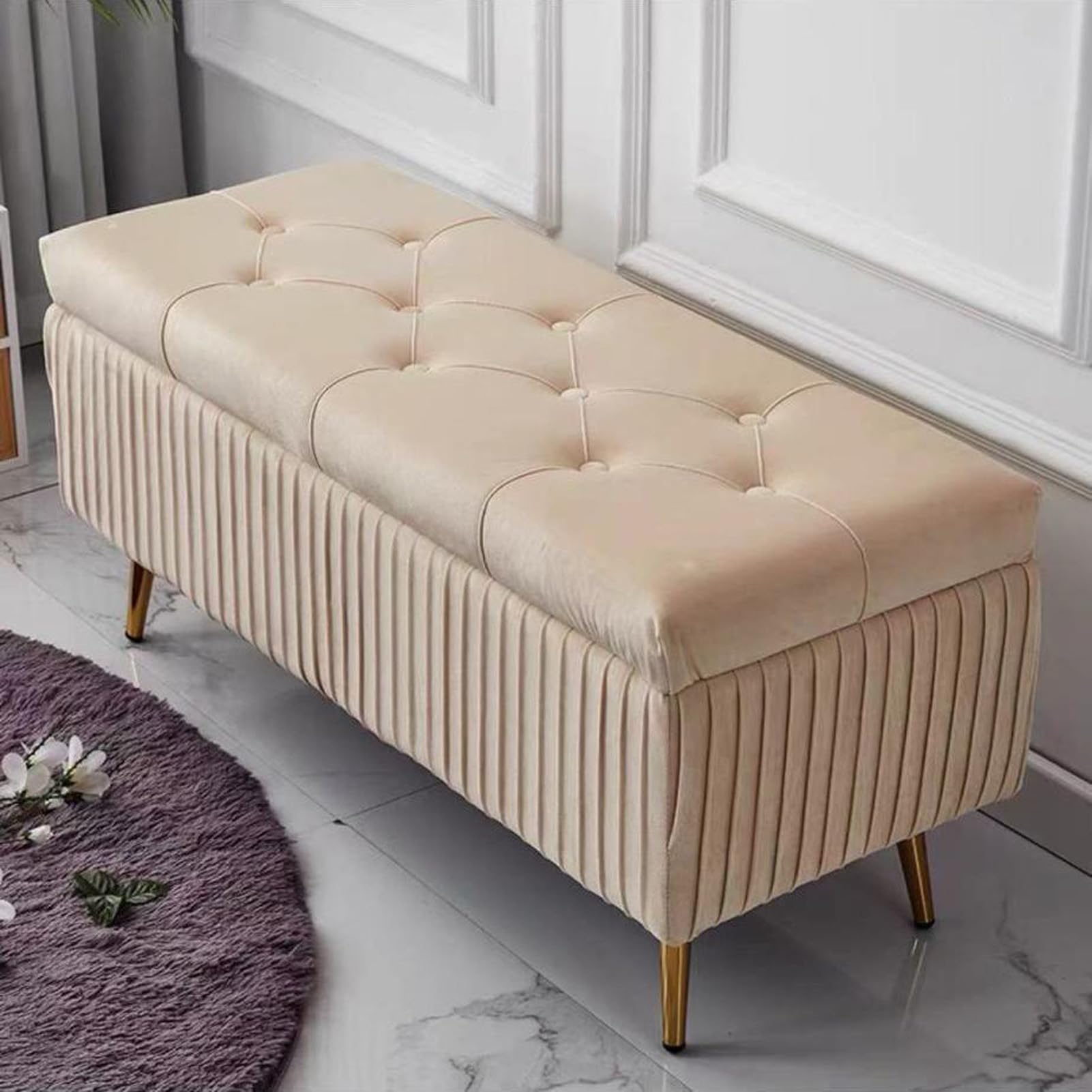 Banc de rangement coffre avec assise rembourrée et banquette bout de lit charge 300 kg pour entrée