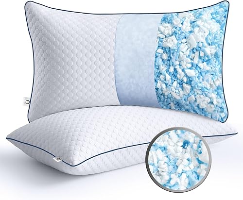 Juego de 2 almohadas de espuma viscoelástica trituradas tamaño Queen, almohadas refrescantes Queen para dormir, paquete de 2, almohadas firmes disponible en Yaxa El Salvador