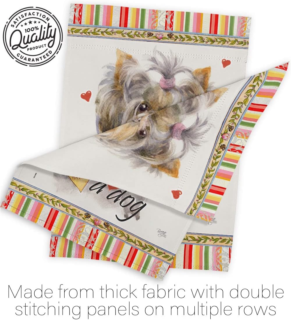 Breeze Decor Yorkshire Happiness House Flag Dowel Set Dog Puppy Spoiled Paw Canine Fur Pet Nature Farm Animal Creature Decoration Banner Small Garden Yard Gift Double-Sided, Made in USA