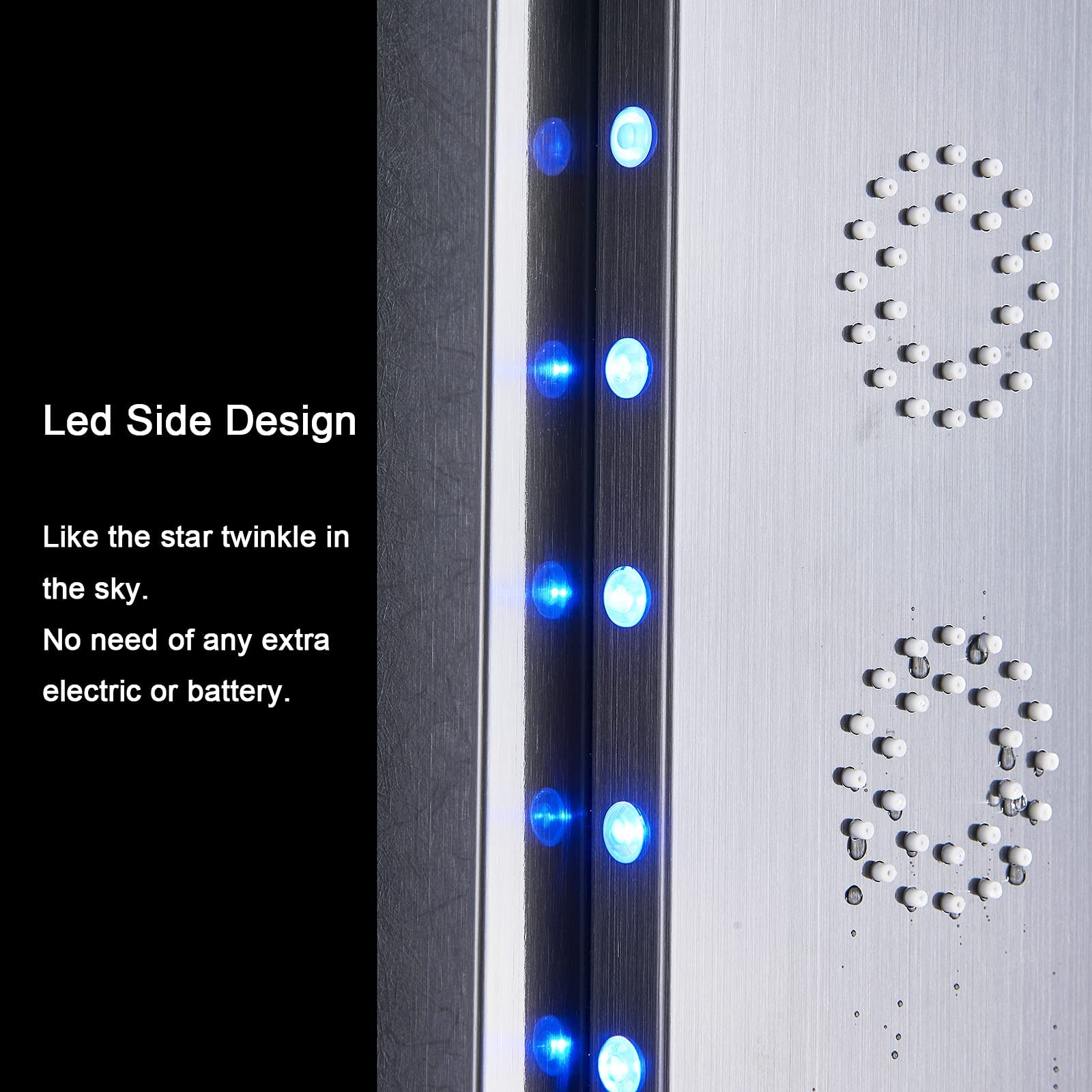 AWorddy LED Colonna Doccia Idromassaggio Miscelatore per Vasca con 5 Funzioni Pannello Doccia Set in 304 Acciaio Inox Sistema Set Doccia con Soffione Fisso,Massaggi,Doccetta e Bocca Vasca,Nera