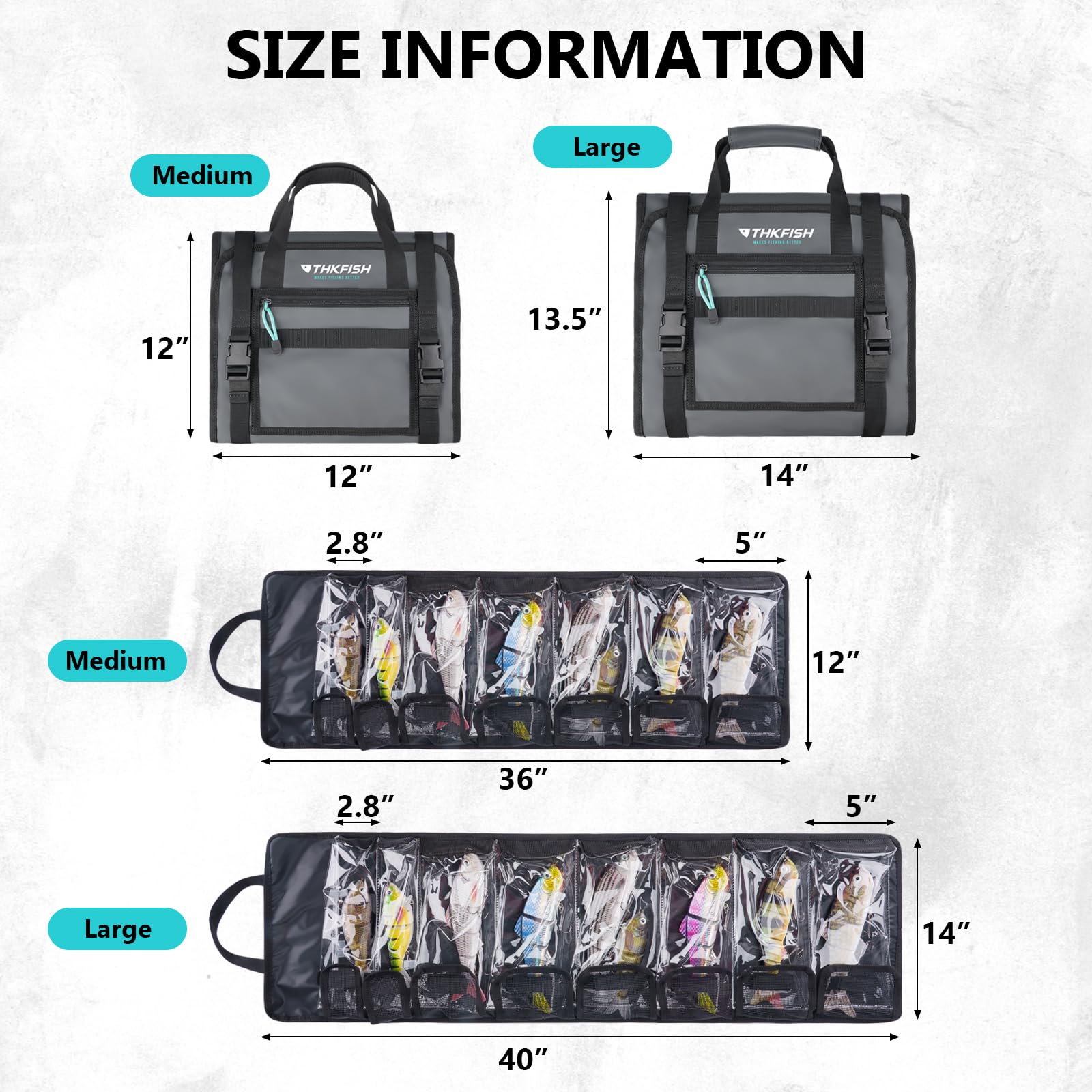 THKFISH Fishing Bolsa de señuelos, Bolsa para cucharillas de trucha, Bolsa de señuelos enrollable, Funda monedero para señuelos, Estuche para señuelos de trucha con wobbler, Bolsa de almacenamiento