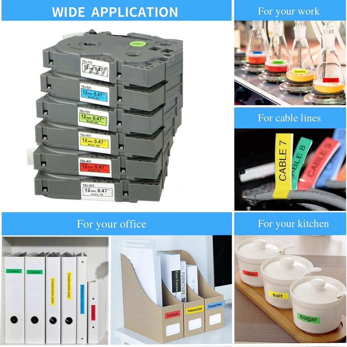 Compatible Label Tape Replacement for Brother P Touch TZe Label Tape 12mm 0.47 Inch (Black on White/Orange/Clear/Red/Blue/Yellow/Green) for P Touch PT-D210 H110 D400 Label Maker, Laminated, 8-Pack - Image 7