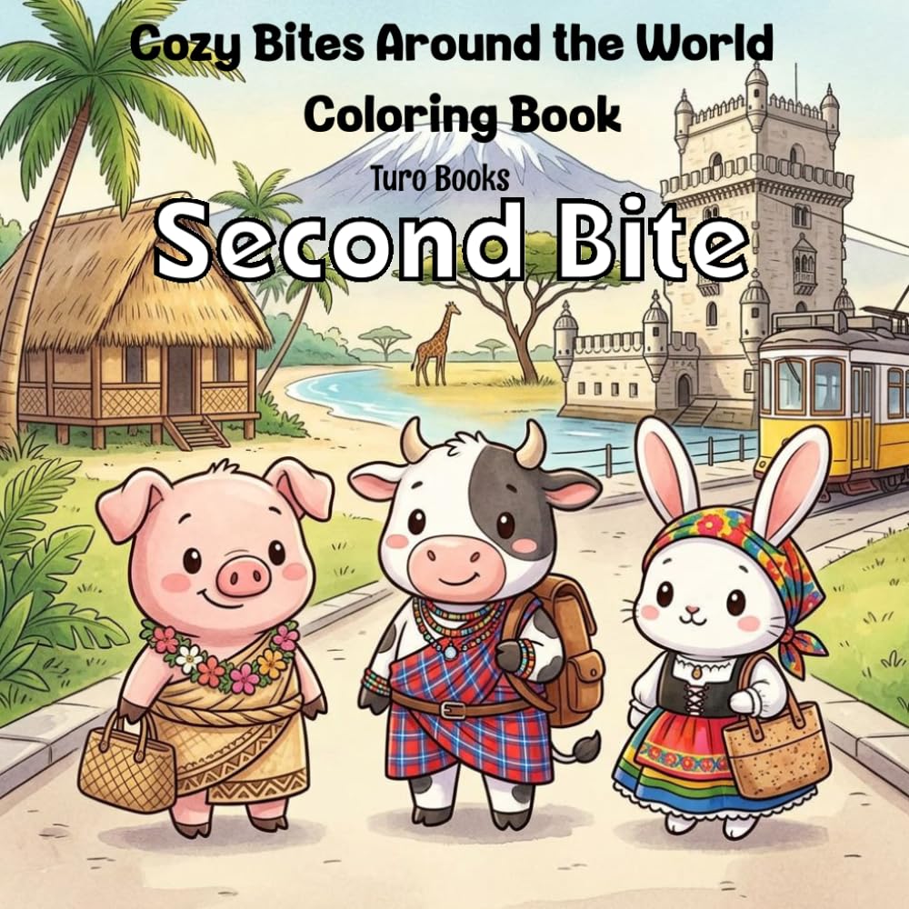 Cozy Bites Around the World Coloring Book: Second Bite: Cute Animal Food Adventures with Fun Facts