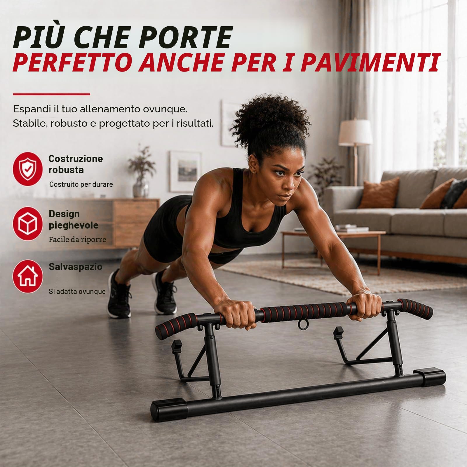 Barra per Trazioni da Porta Senza Installazione, Pull Up Bar | 6 Impugnature Regolabile, Sbarra Trazioni Pieghevole Palestra in Casa (69-92cm)