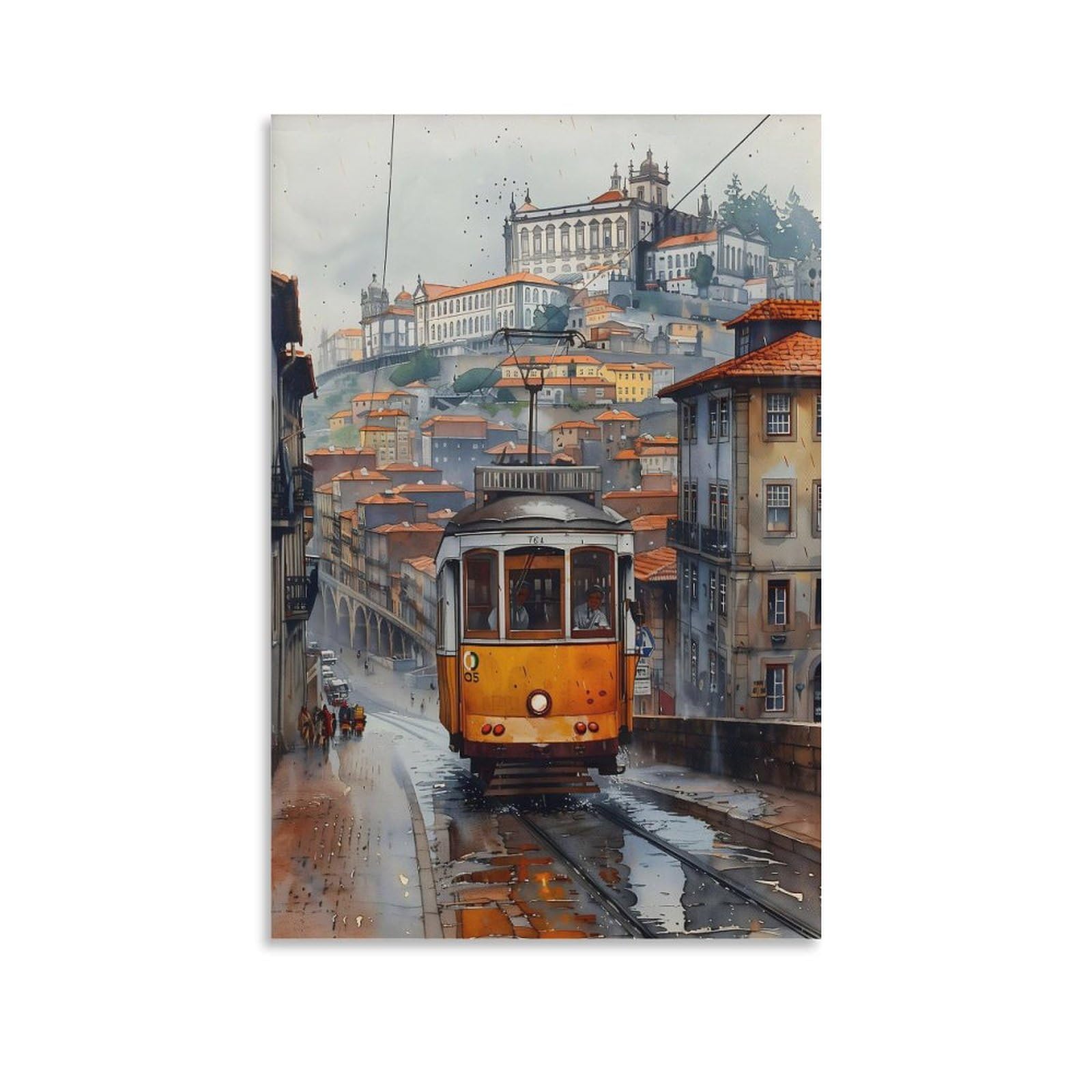 Porto Watercolor Painting Portugal Wall Art Porto Poster Travel Print Birthday Gift Wedding Present Custom Text Unframe 24x36inch(60x90cm)