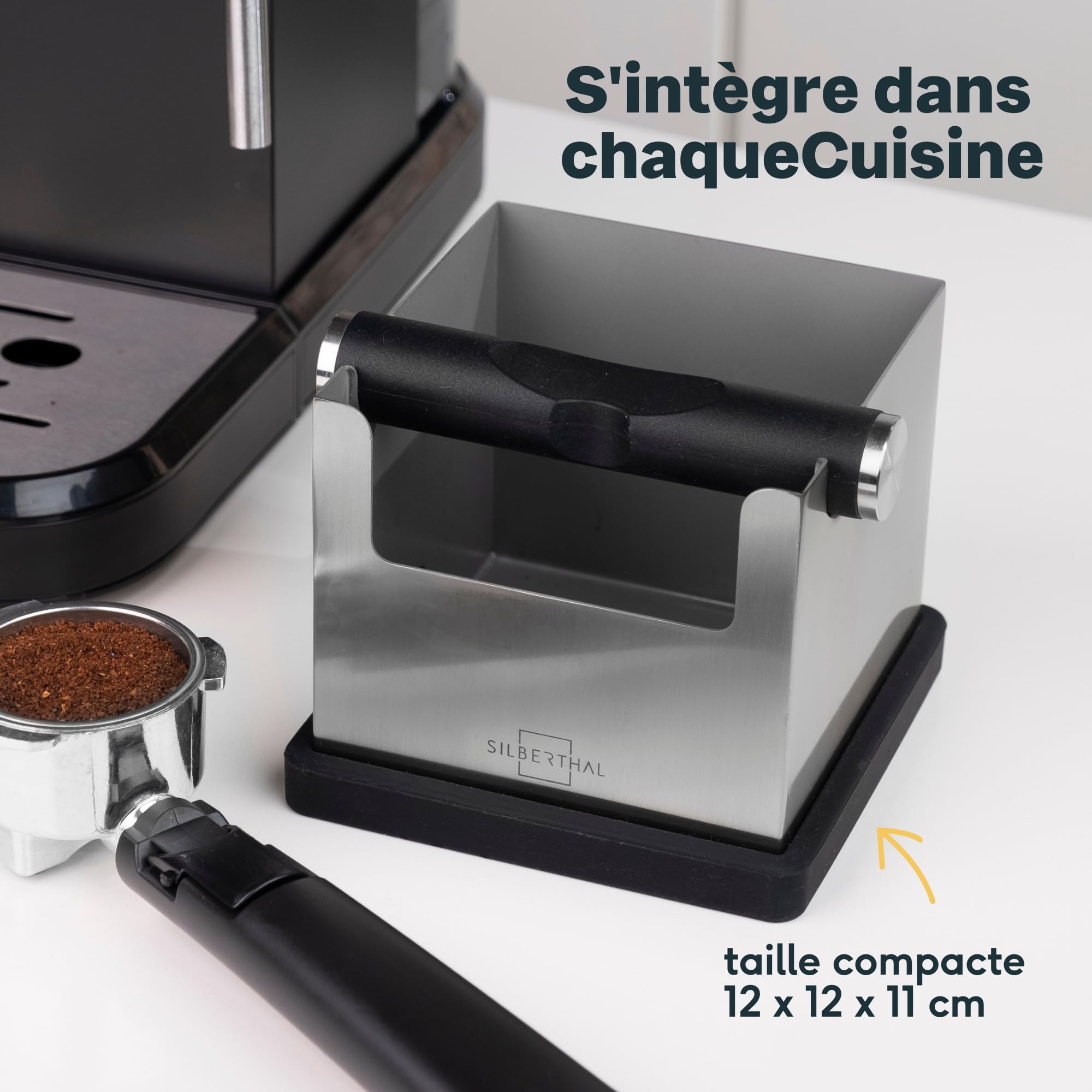 SILBERTHAL Boîte Bac Marc de Café Inox Avec Porte Version 2.0 - Knock Box - Filtre Intégré En Silicone - Usage Silencieux Et Sable - Idéal Pour Barista