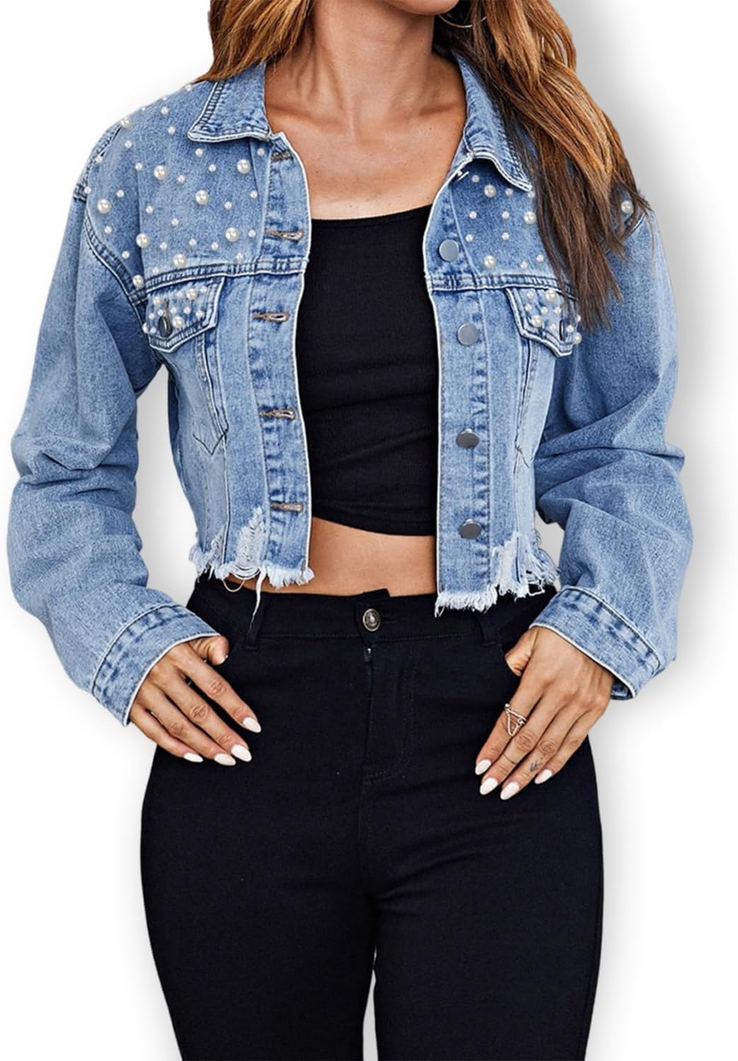 Summer Jean Jacket Women Lightweight Button Down Womens Distressed Denim Shacket Long Sleeve