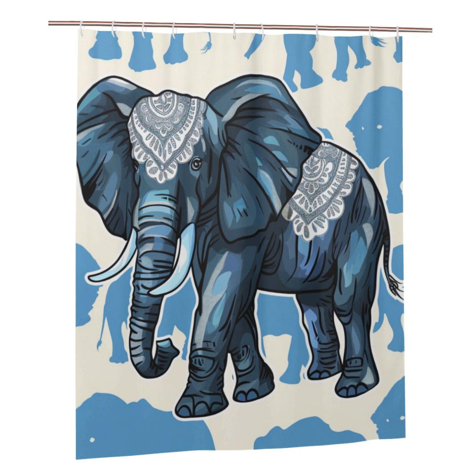 BWWHCCTI elephant Printed Shower Curtain With 12 Plastic Hooks Opaque Quick Drying Waterproof Shower Curtains Sets For Bathroom 152x183 Cm