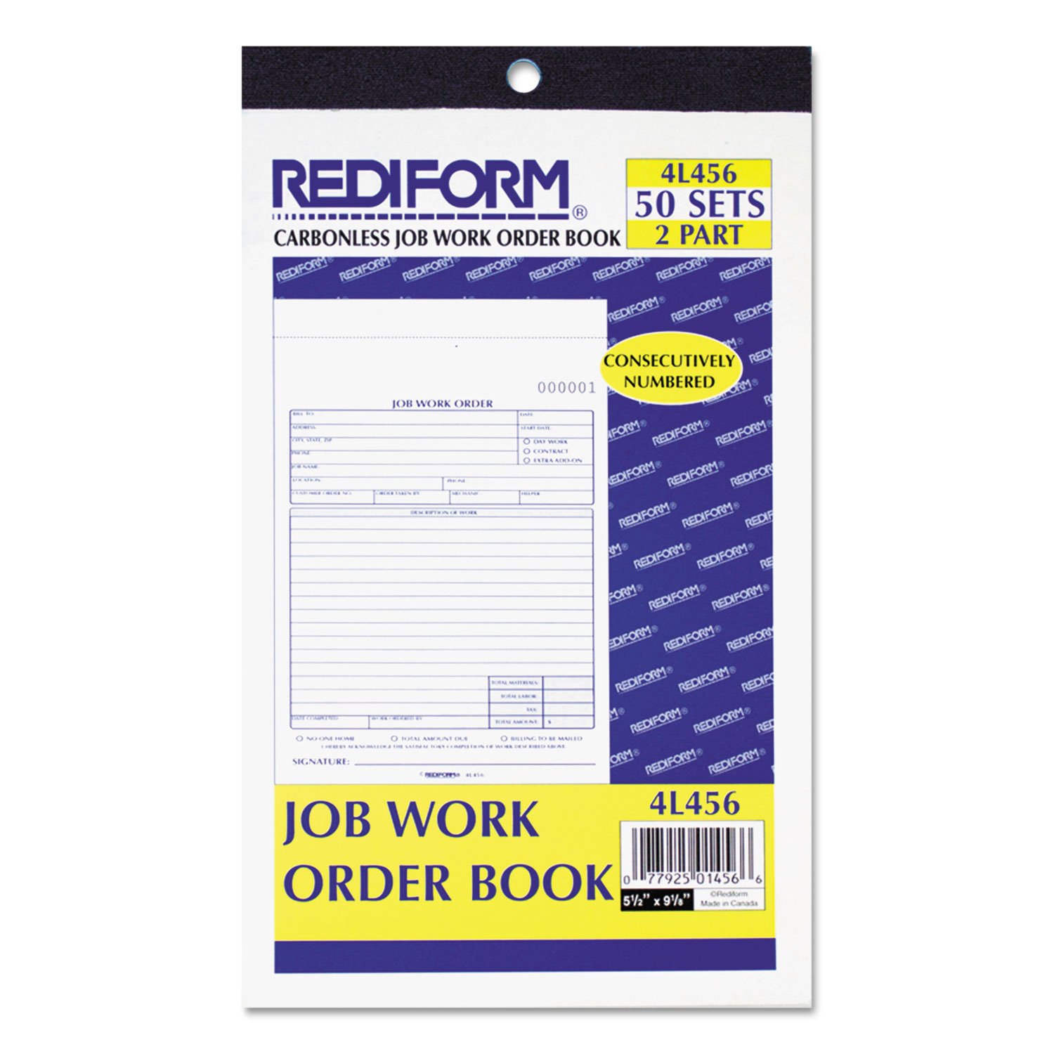 Rediform – job work Order Book, 5 1/2 x 8 1/2, Two Part, 50/Book 4L456 (Dmi EA