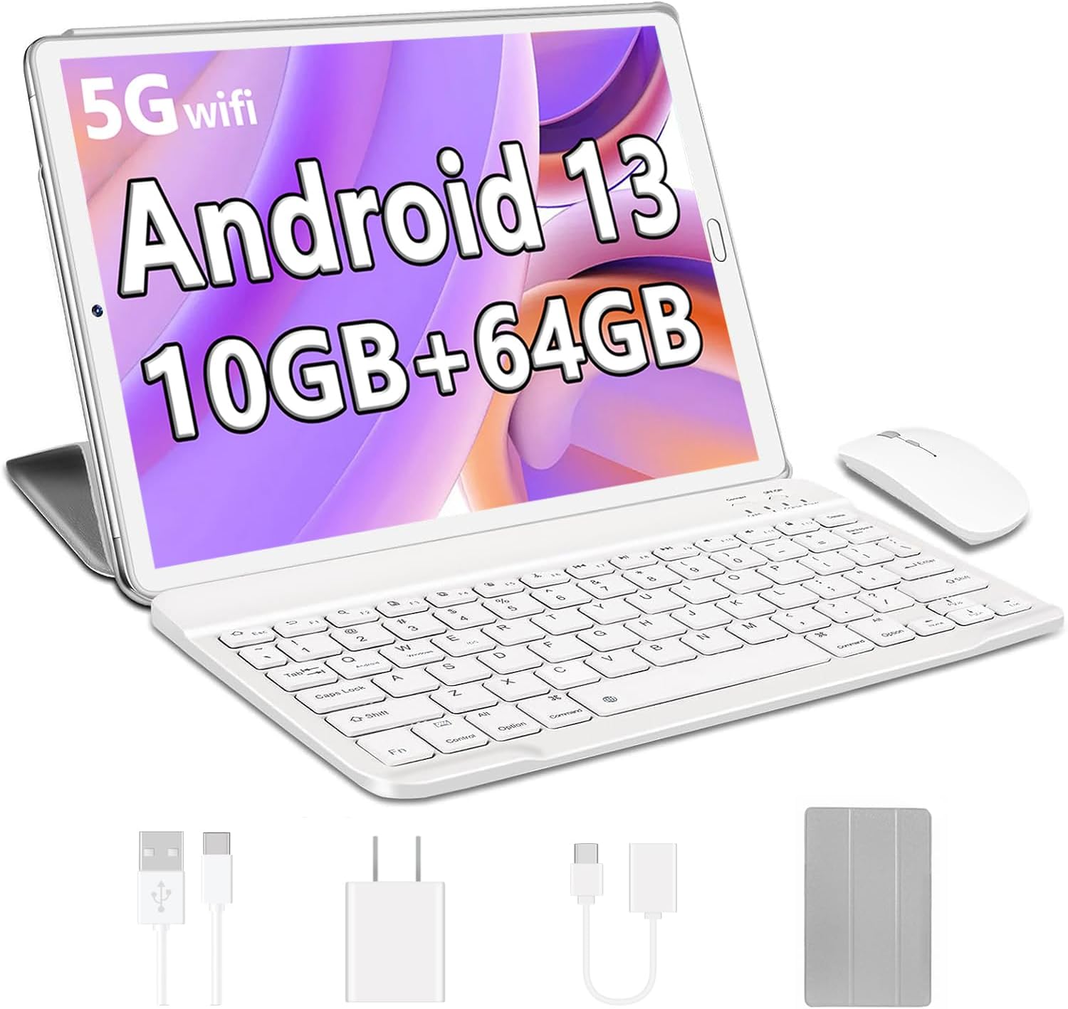 YESTEL Android 13 Tablet 2024 Newest 10.1 inch Tablet with Octa-Core Processor,10GB RAM+64GB ROM (Expandable up 1TB),5G WiFi, Bluetooth 5.0, GPS, with Keyboard,Mouse - Silver