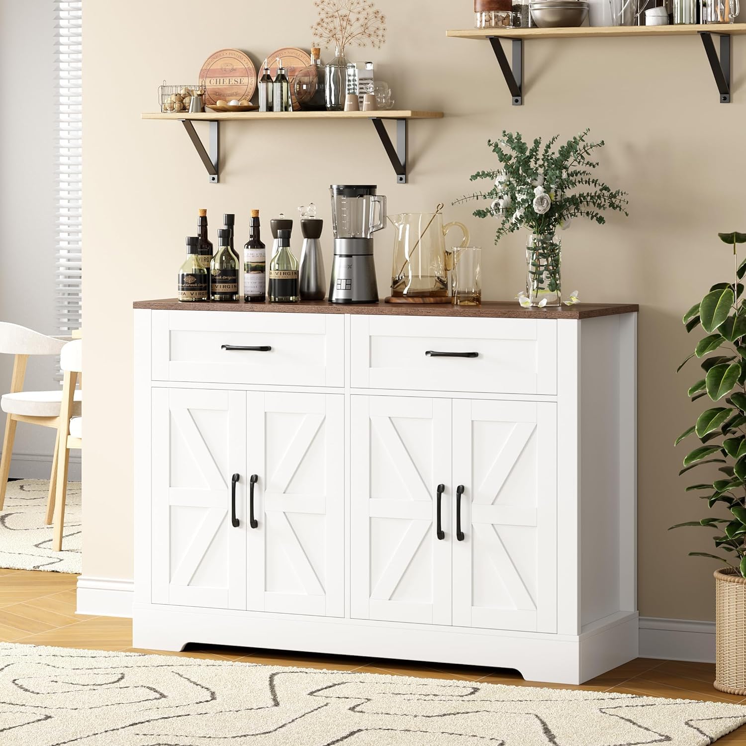 BOTLOG Farmhouse Sideboard Buffet Cabinet with Storage, 47.2