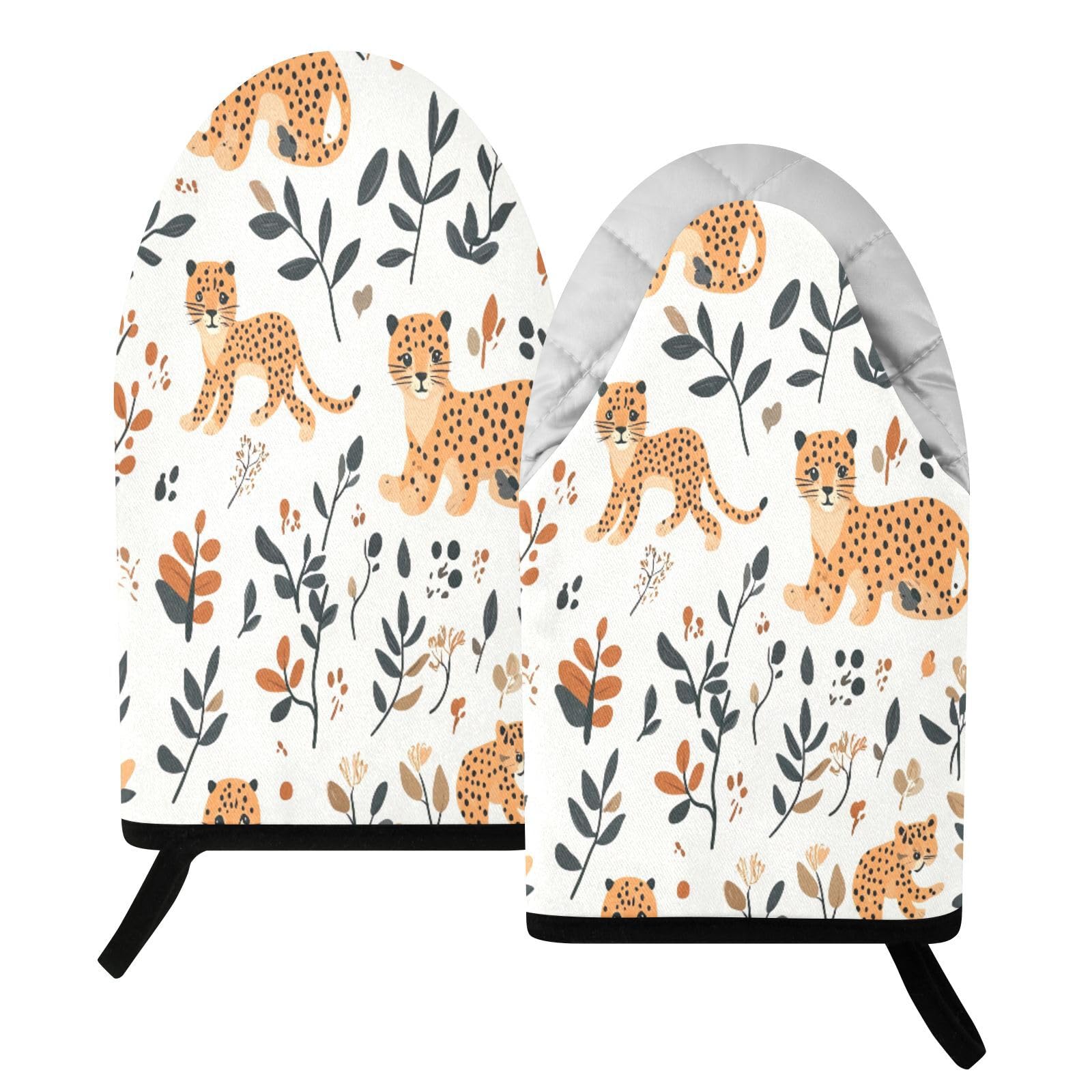 BURSTDDY Leopard Print Oven Mitt,Heat Resistant Kitchen Mitts for Cooking