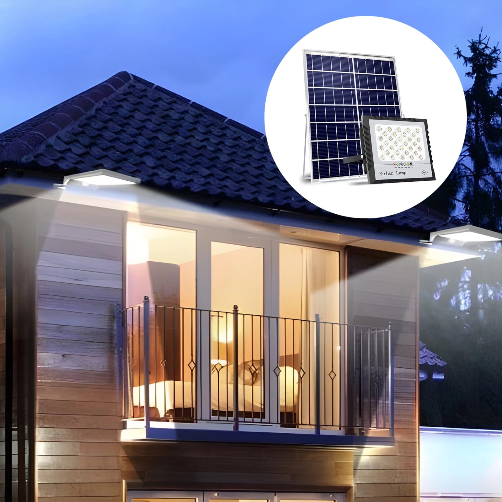 Reflectores solares para exteriores, 160 W, 8000 lúmenes, conversión fotovoltaica de alta eficiencia y carga solar rápida, IP65 impermeable, para jardines, patios, puertas, patios y espacios abiertos