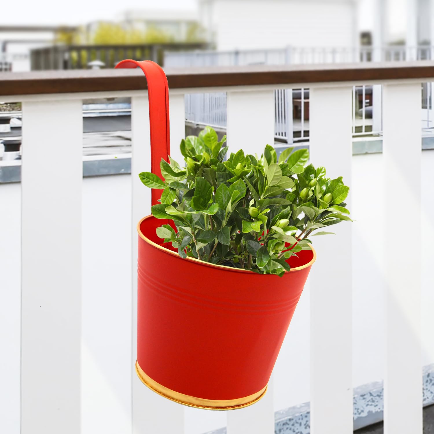 ecofynd 7 Inches Halley Railing Planters for Balcony, Hanging Pots for Plants, Wall Hanging Decorative Planters for Vertical Garden, Pack of 1 (Red)
