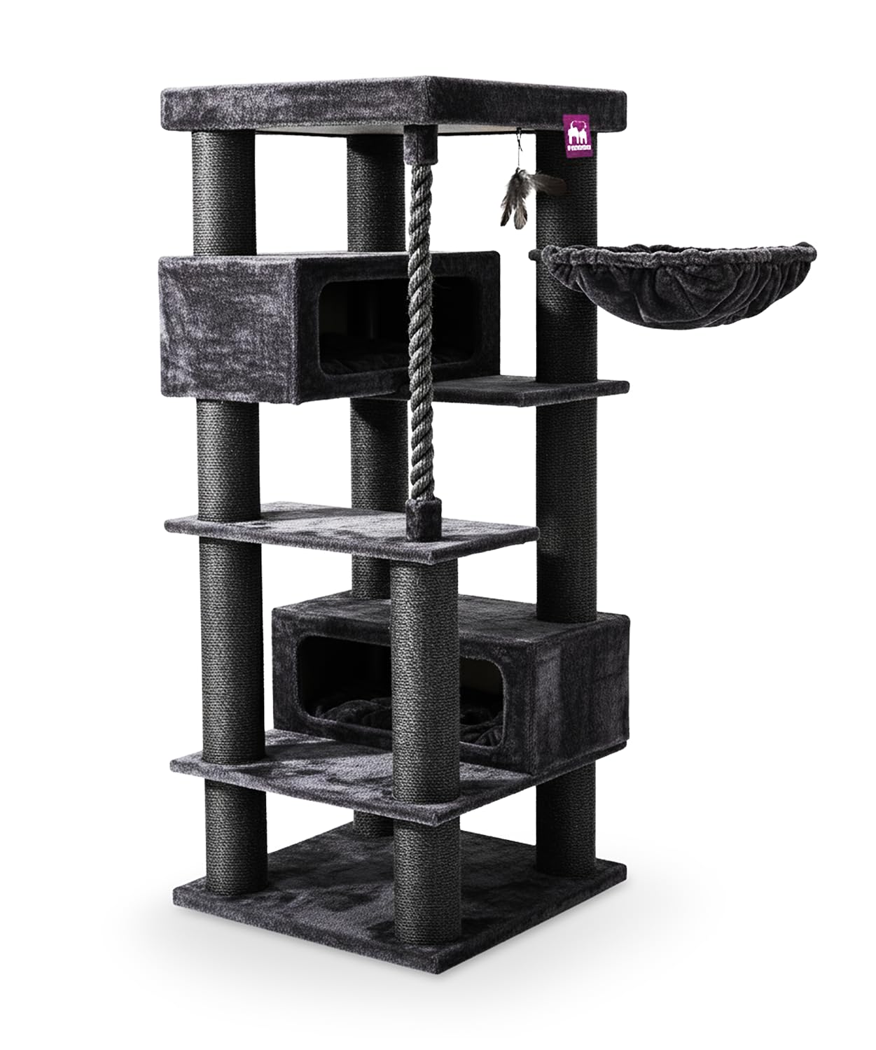 Petrebels Drapak XXL Turnpike 190 cm, grubość Ø 15 cm pnie, drapak duże koty stabilne, 76 x 76 x 190 cm, kolor czarny