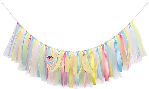 Miniatura 2 de Cartel decorativo de helado para silla de bebé - Cartel de primer cumpleaños, guirnalda de tela para silla de bebé, suministros de fiesta, rosa,