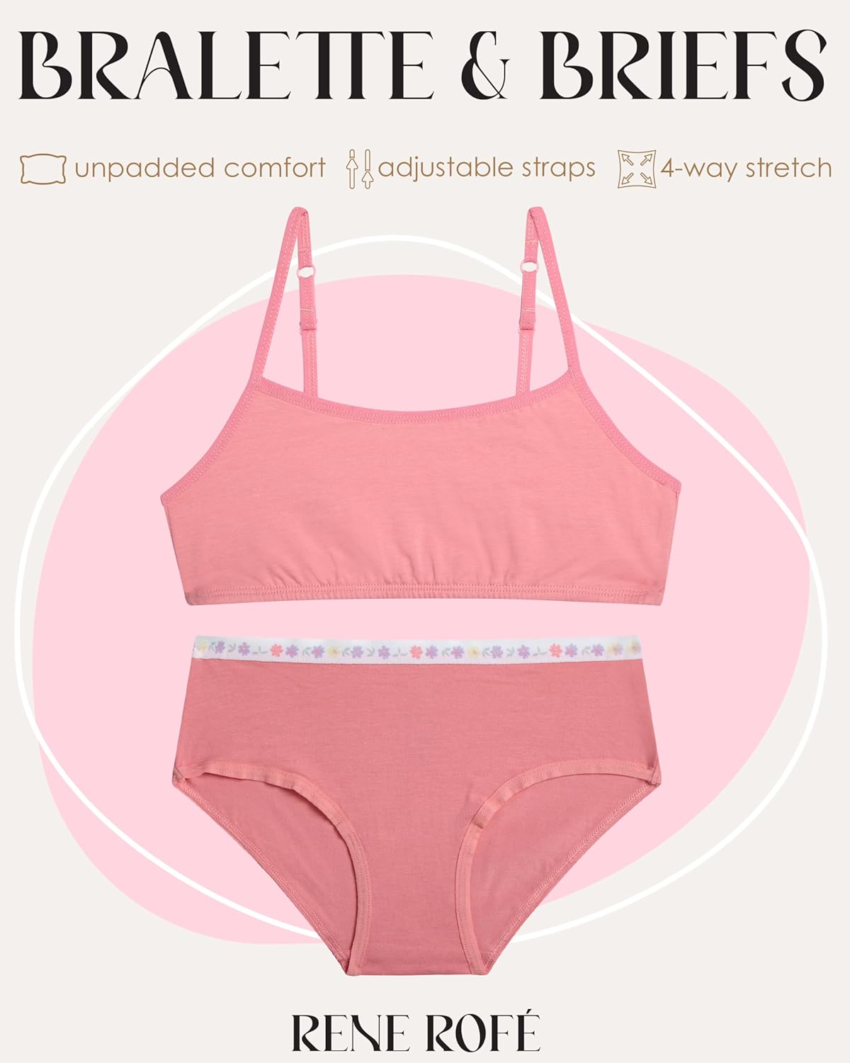 Rene Rofe Girls Underwear Set - 10 Piece Cotton Cami Bralette & Hipster Briefs Matching Training Bras & Panty Set (7-14) - Image 2