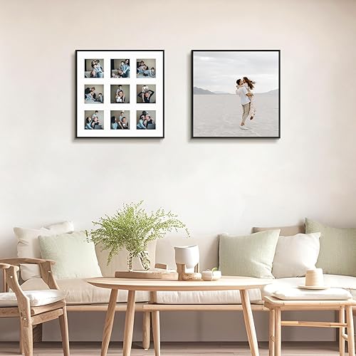 Miniatura 2 de Frametory, Marco de fotos de 16 x 16 pulgadas, para nueve fotos de 4 x 4, moldeado de metal de aluminio, tapete marfil de nueve aperturas,