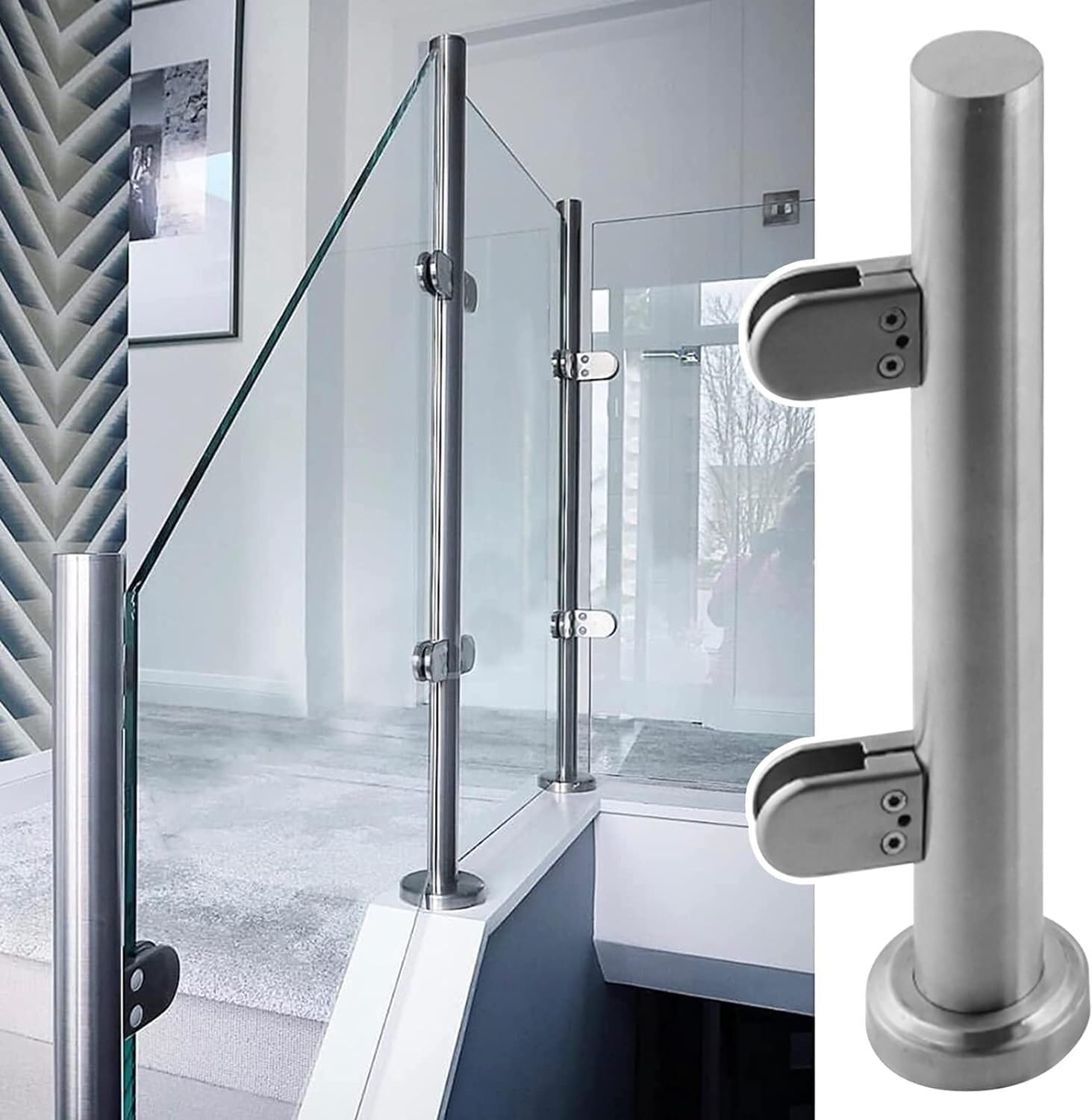 ZCX Paletto per Ringhiera Montanti for balaustre in vetro Scale Morsetti for pannelli in vetro rotondi for ringhiere in vetro for piattaforma/gradino Acciaio Inossidabile(Silver-end Post,85cm/33.5")