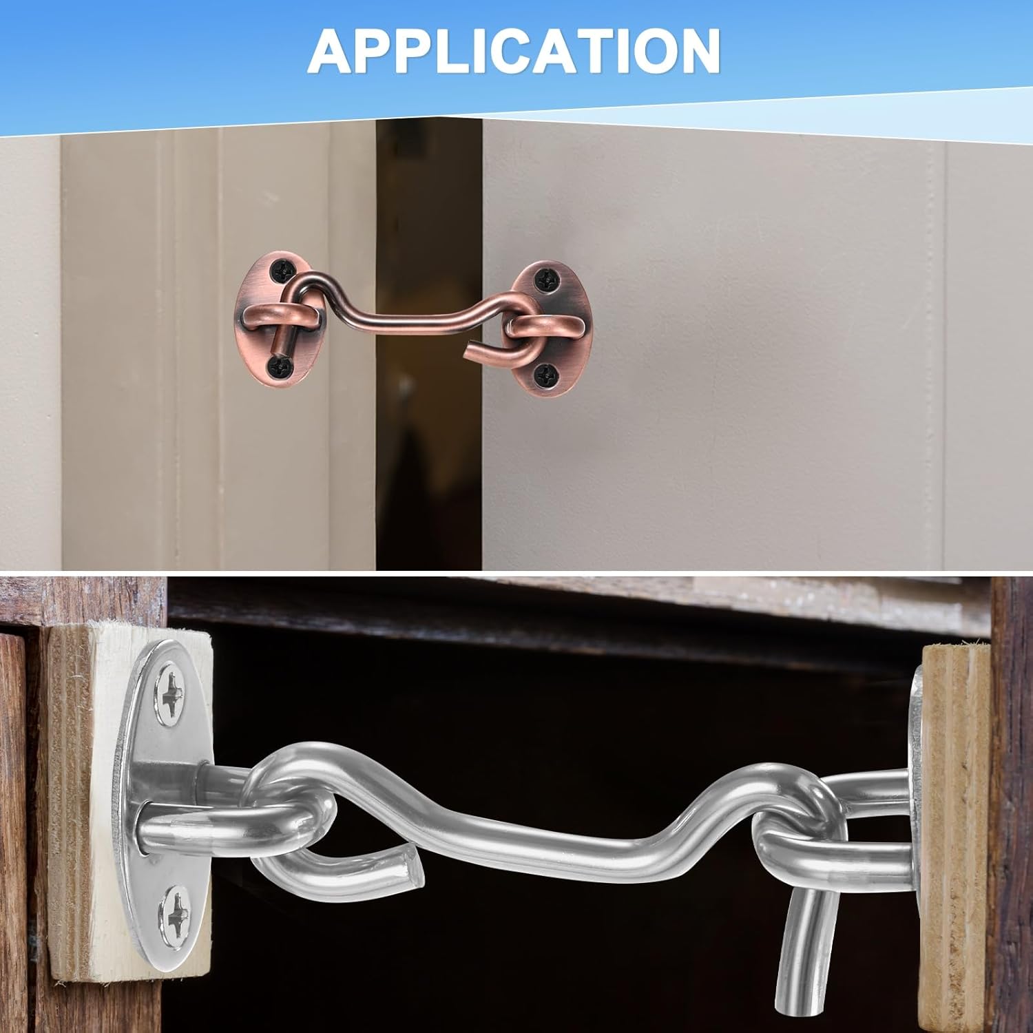 M METERXITY 2-Pack Hook and Eye Latch for Door 150 Mm/6 Inch 201 Stainless Steel Barn Door Lock Hook and Eye Gate Latch for Gate/Shutters/Window/Cabinet/Bathroom [Silver]