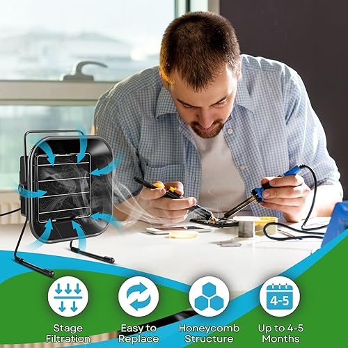 Miniatura 2 de Flexzion Juego de 5 filtros de carbón activado para extractor de humos de soldadura  Repuesto de filtro de humo de ventilador cuadrado, compatible