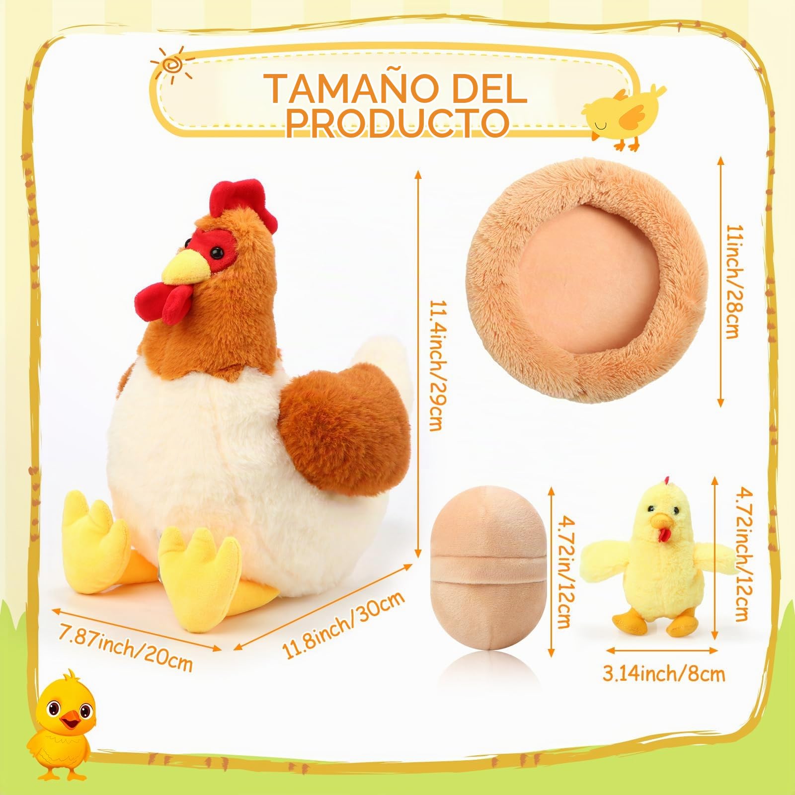 Skylety Set de Animales de Peluche de Pollos Gallina Ponedora 25 cm con Vientre de Cremallera Juguetes de Muñecos de Peluche de Pollitos y Gallinero para Pascua Navidad Relleno Fiesta (Estilo Bonito)