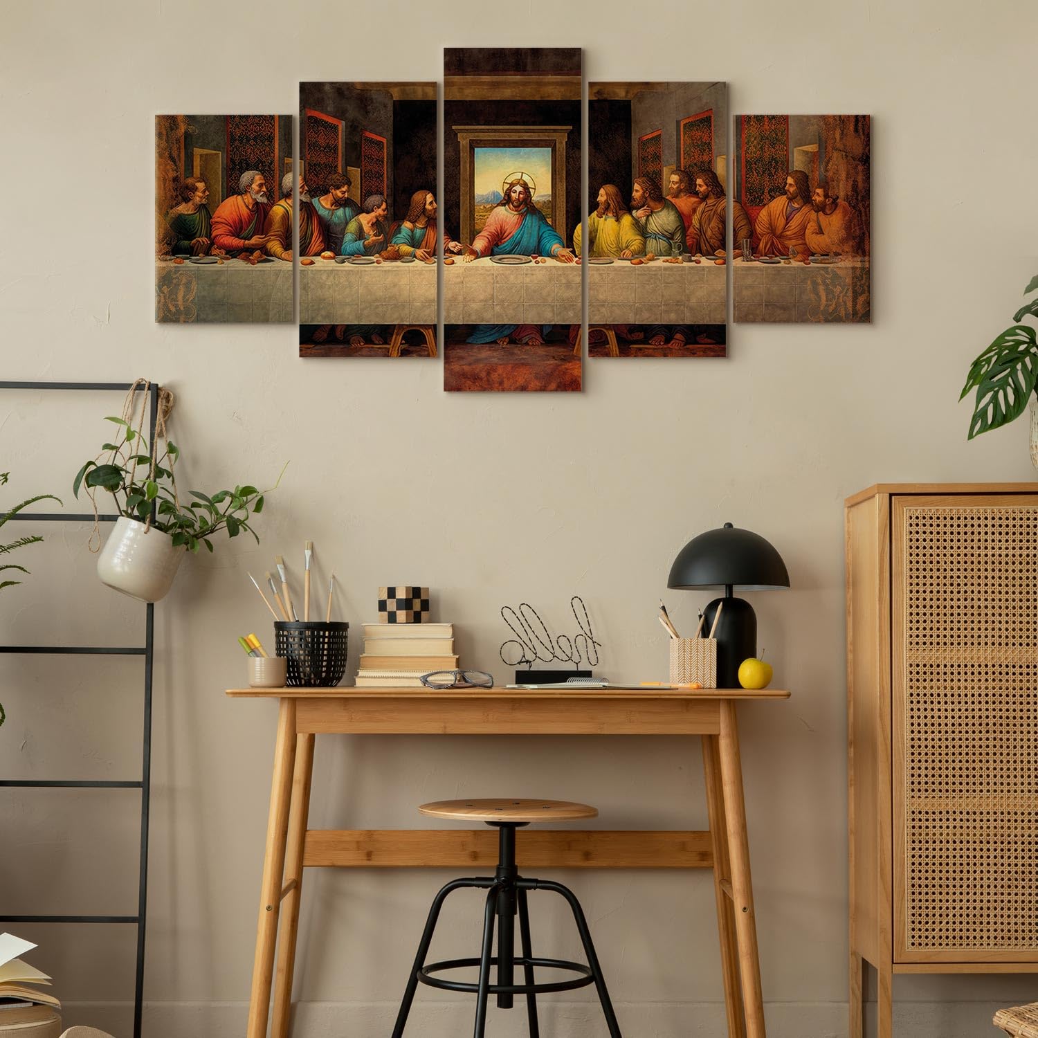 murando - Quadro Fonoassorbente Ultima Cena 100x50 cm 5 Pezzi - Canvas - Quadri Acustici Componibili XXL Grandi - Pannelli Fonoassorbenti Decorativi - Decorazione da Parete n-B-10025-b-a