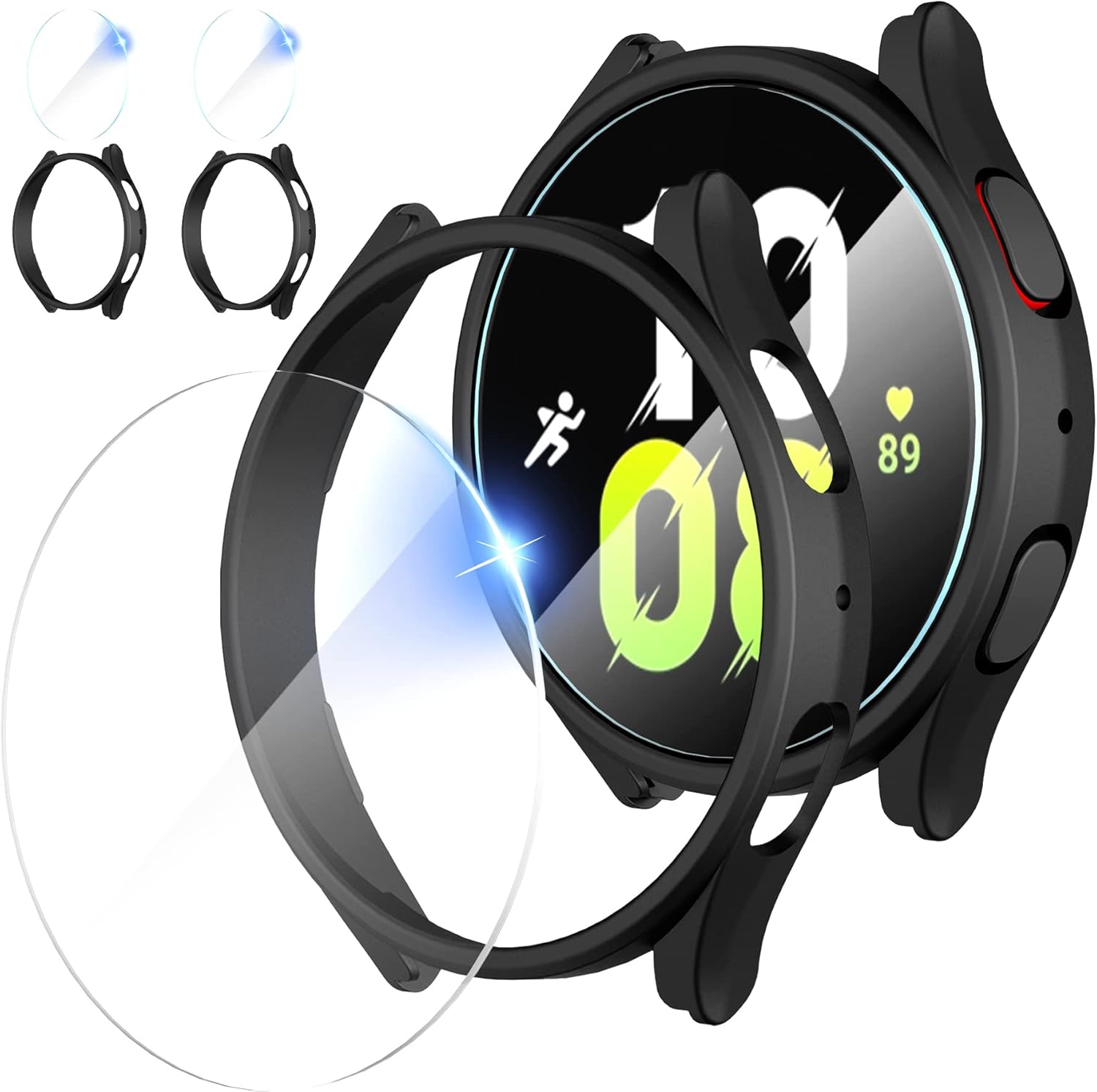 Suoman 2+2 Pack for Samsung Galaxy Watch 5 44mm Screen Protector Case, Tempered Glass Protective