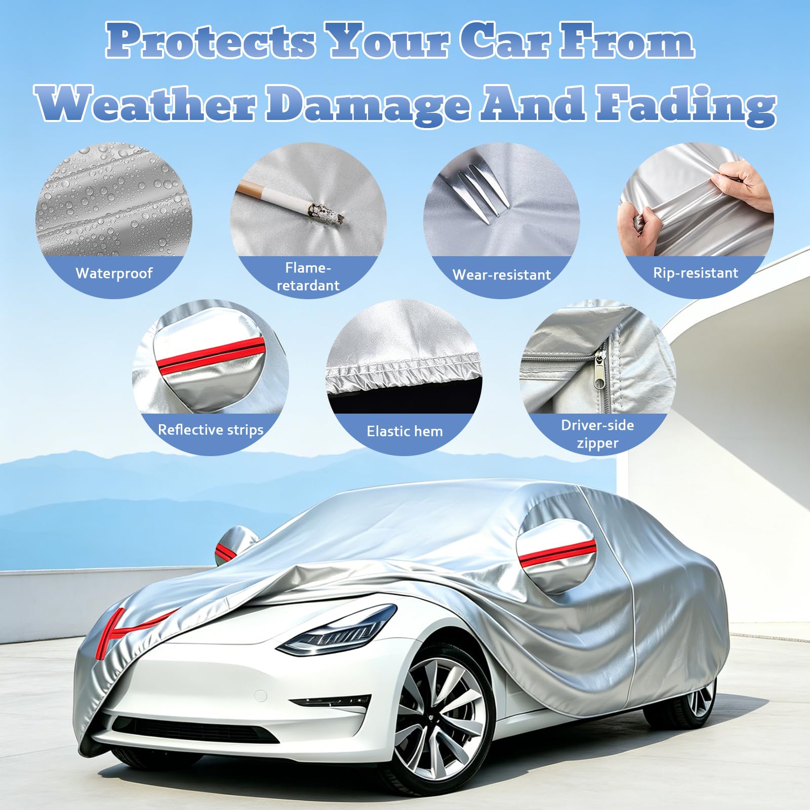 Copri Auto per BMW i4 Funda,Copertura Auto Resistente ad Acqua Polvere Neve Sole Freddo, Strisce Riflettenti a forma di H,Tutte Le Stagioni