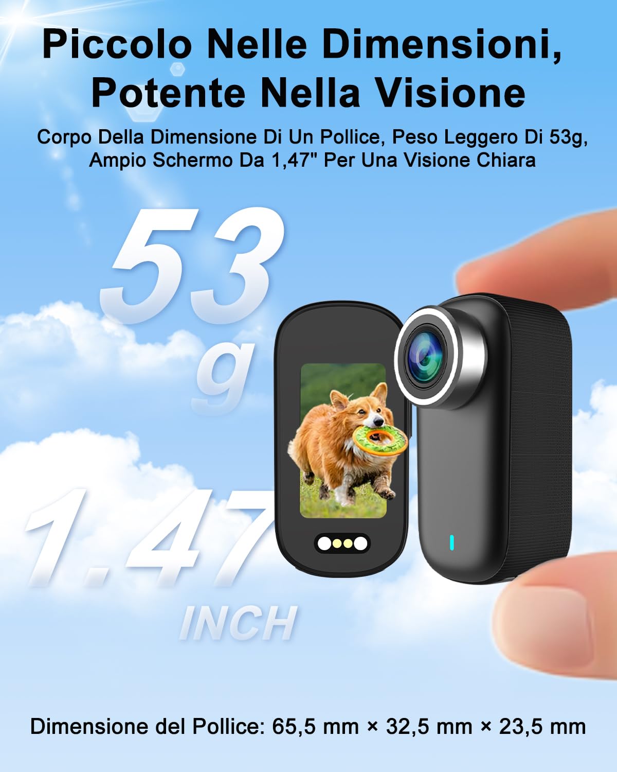 Action Cam, Body Cam 4K 64 GB, POV Camera Impermeabile IP65, Action Camera con Batteria da 1200 mAh, Compatta per Vlogging, Perfetta Come Telecamera Moto Casco, Telecamera Sci