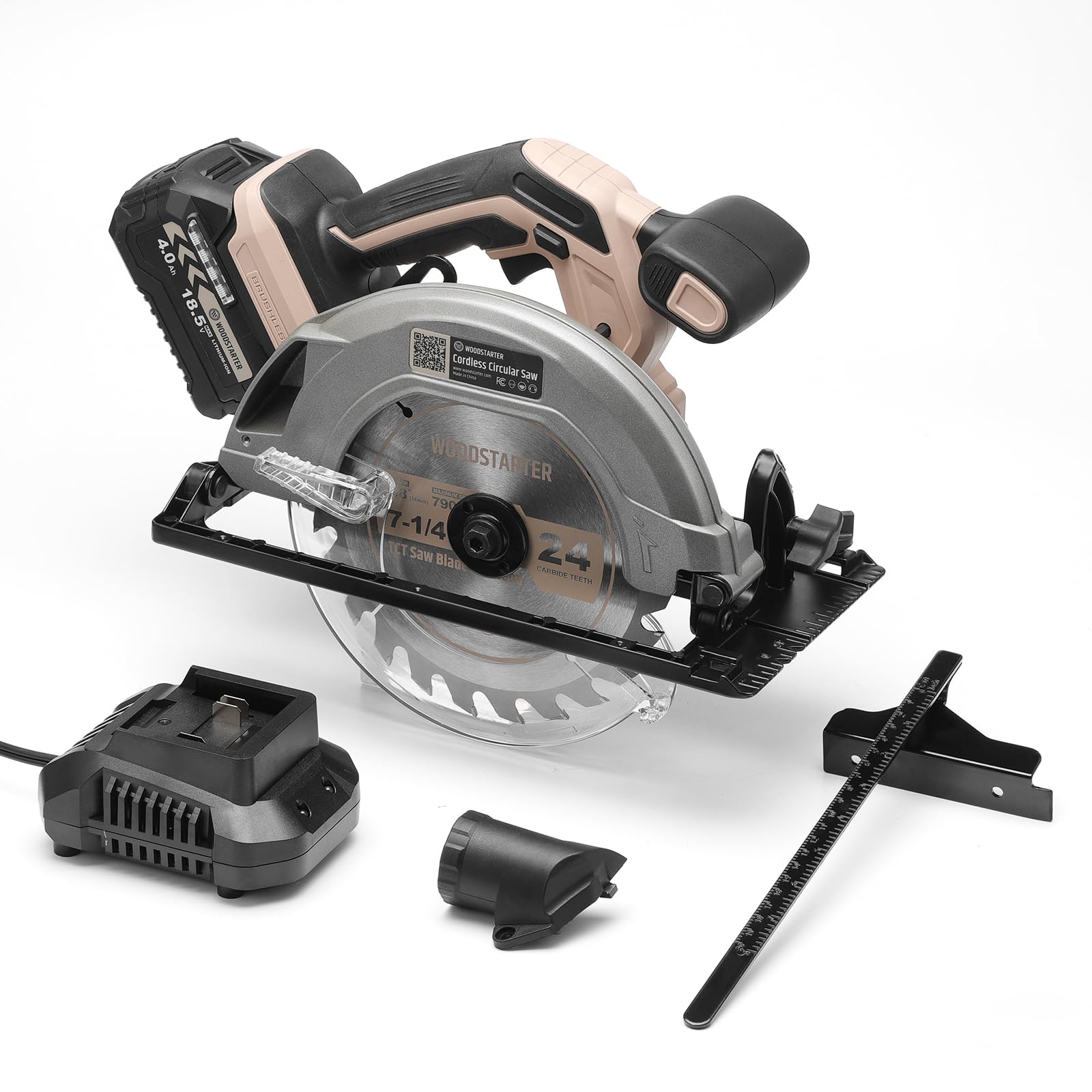 Kit de sierra circular inalámbrica de 18.5 V, hoja de 7-1/4 pulgadas, 5000 RPM, bisel de 45° para carpintería (batería y cargador)