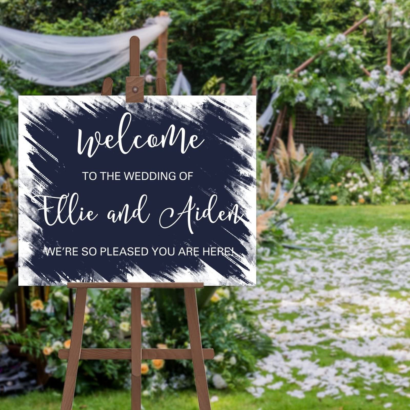 Edytowalny minimalistyczny znak ślubny niestandardowy skrypt znak powitalny ślub wykonany na zamówienie dowolne imię 'Welcome to Our Wedding Sign/Reception Sign 45 x 61 cm