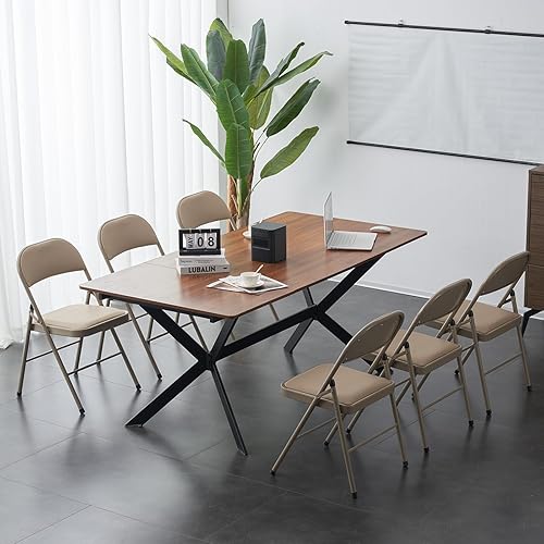 Miniatura 4 de Karl home Paquete de 6 sillas plegables marrones con asientos acolchados para exteriores e interiores, asiento comercial apilable portátil con marco