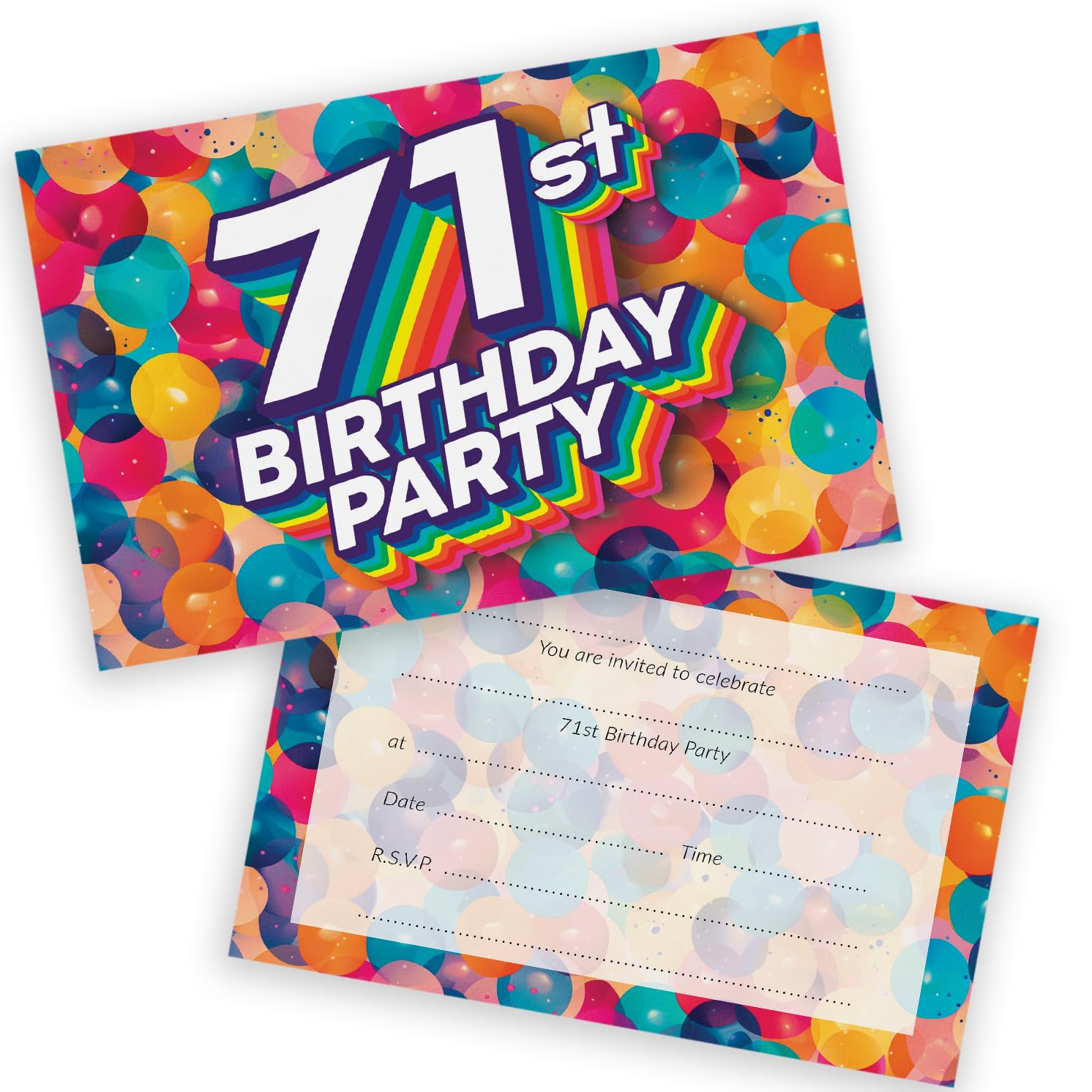 71st Birthday Party Invitations Men Women - Rainbow Balloons 36 Pack - Adults Birthday Invitations for Friends Family A6 Bday Party Invites Invitation Cards with Folding Envelopes