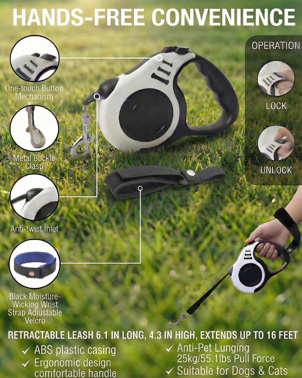 Luxelle Set di pettorina e guinzaglio per gatti a prova di fuga, regolabile, morbido, con cinghie riflettenti a 360°, tasca integrata e cinturino da polso, imbracatura in rete traspirante per gatti e