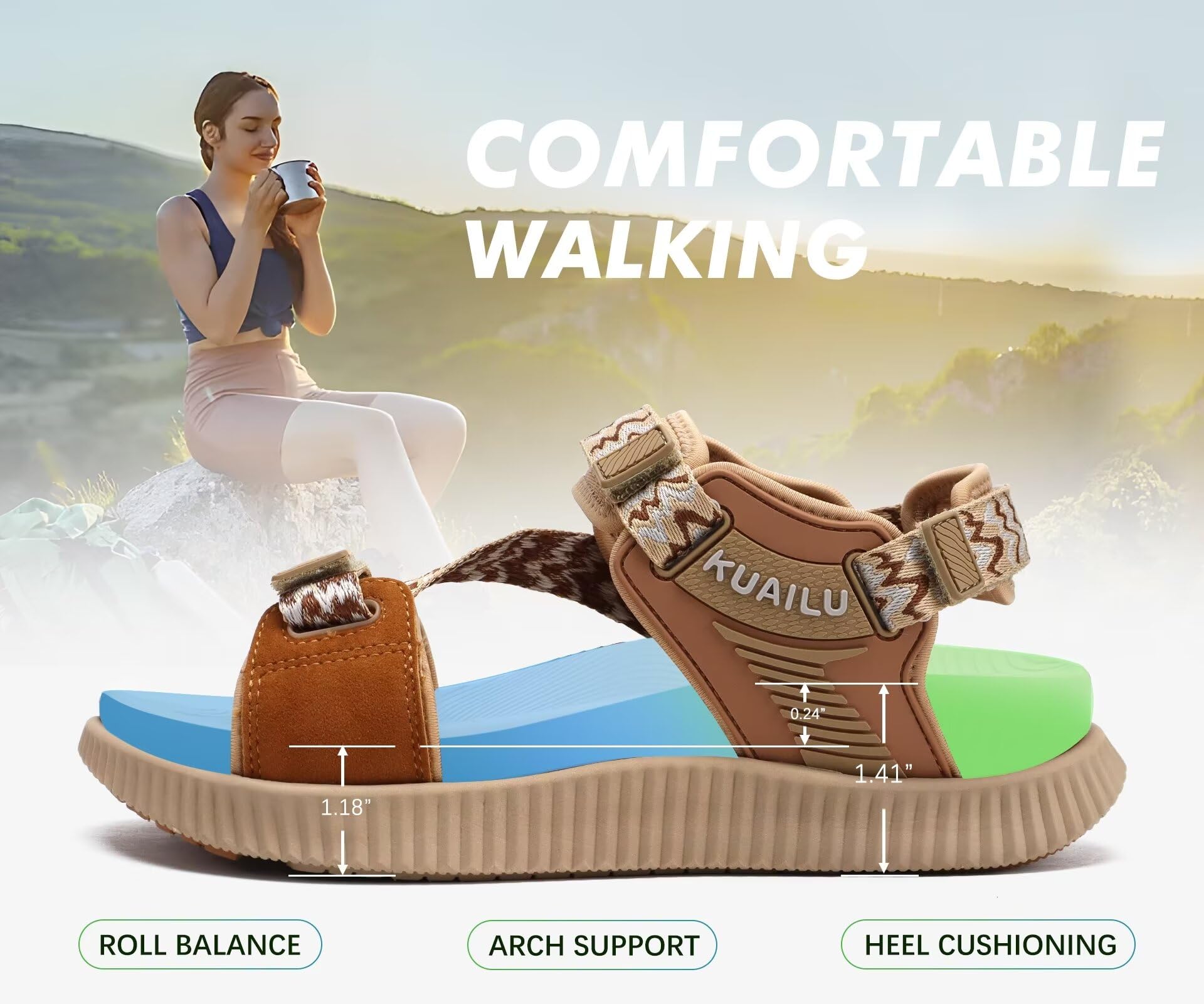 KuaiLu Sandalen Damen Trekking Komfortable Orthopädische Trekkingsandalen Sport Outdoor Wandersandalen Leicht Offen Zehen Outdoorsandale Verstellbare Klett Sportsandalen